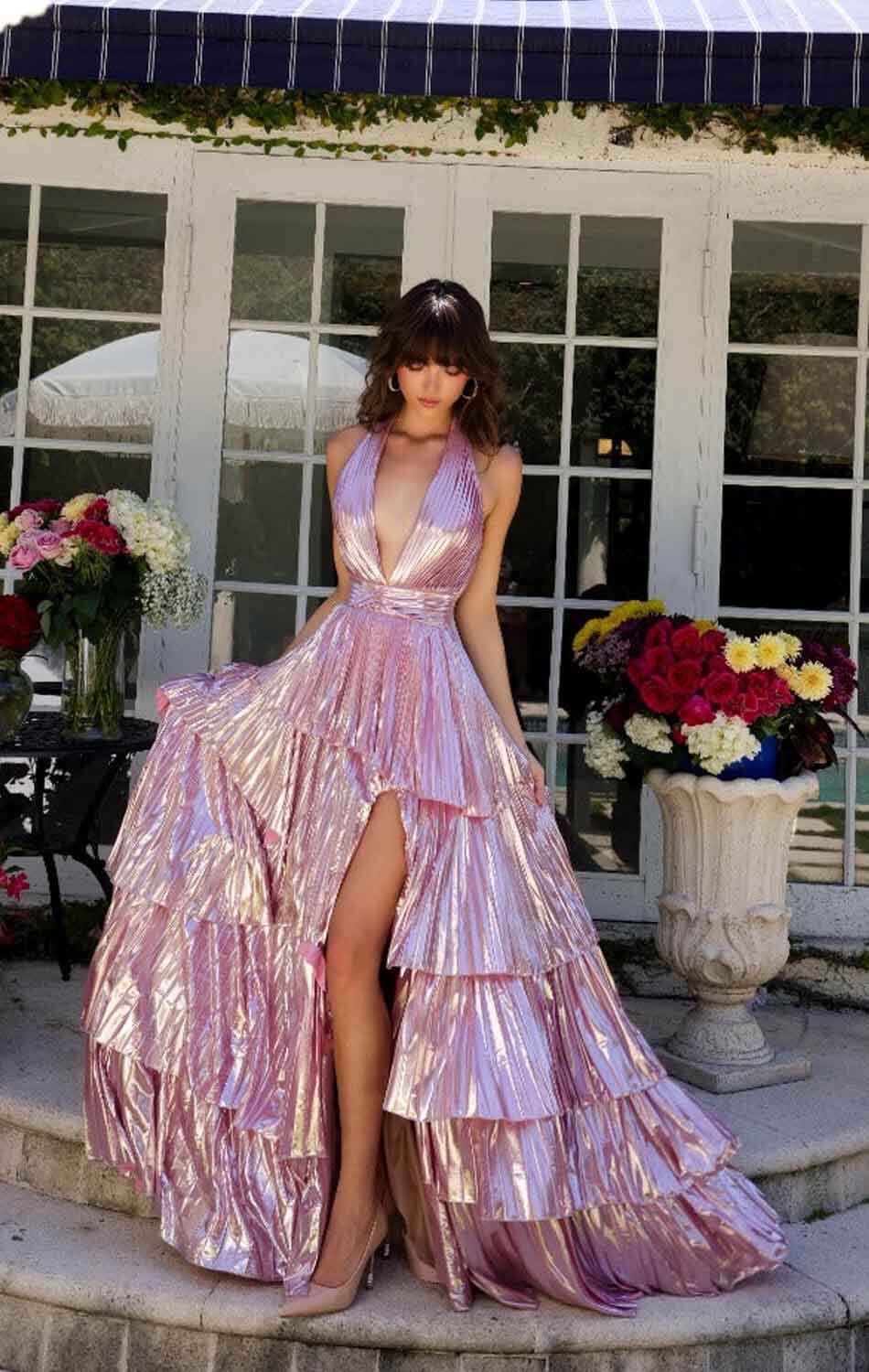 29220 - Ava Presley - Metallic Ruffle Halter Dress - Image 7