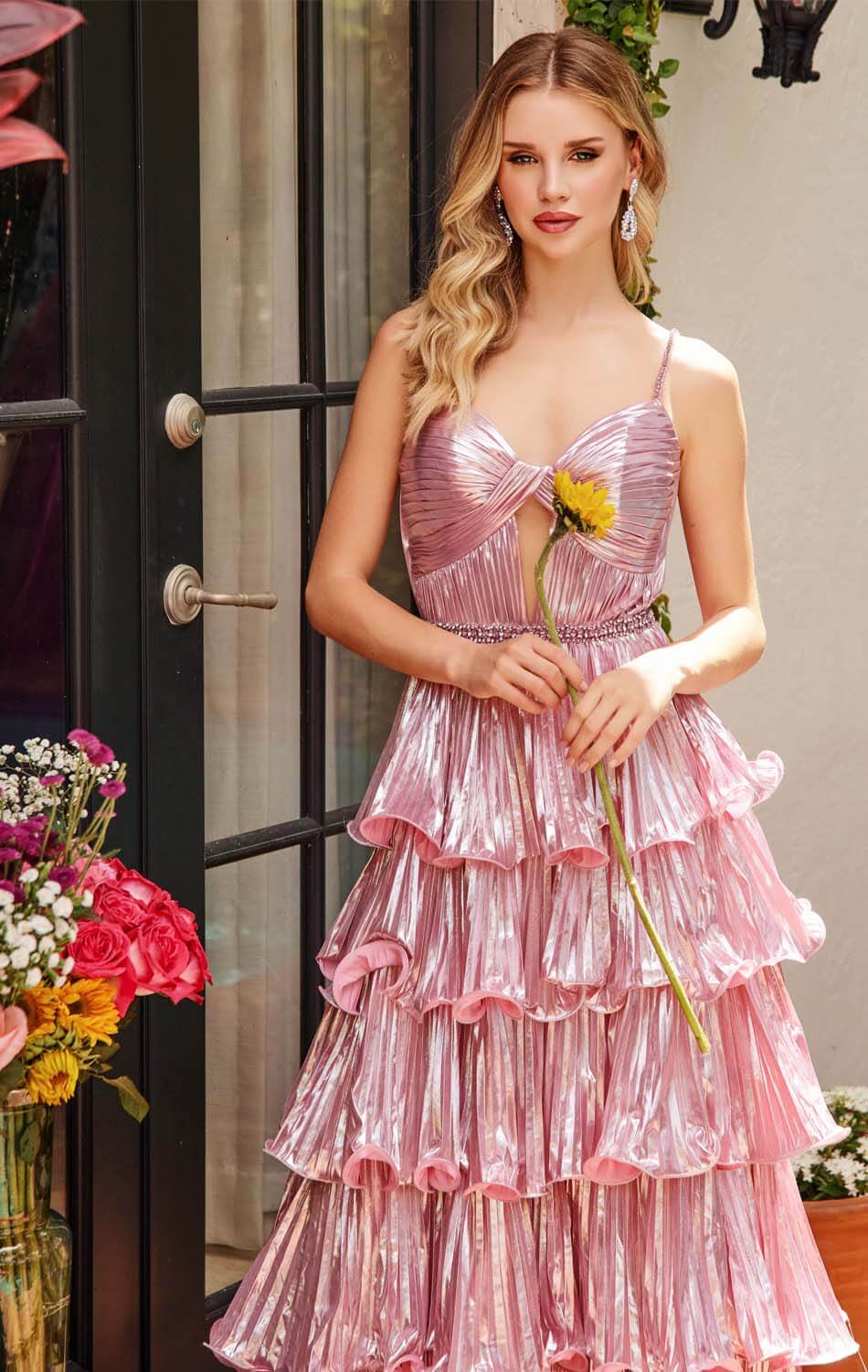 29263 - Ava Presley - Metallic Tiered Keyhole Gown - Image 10