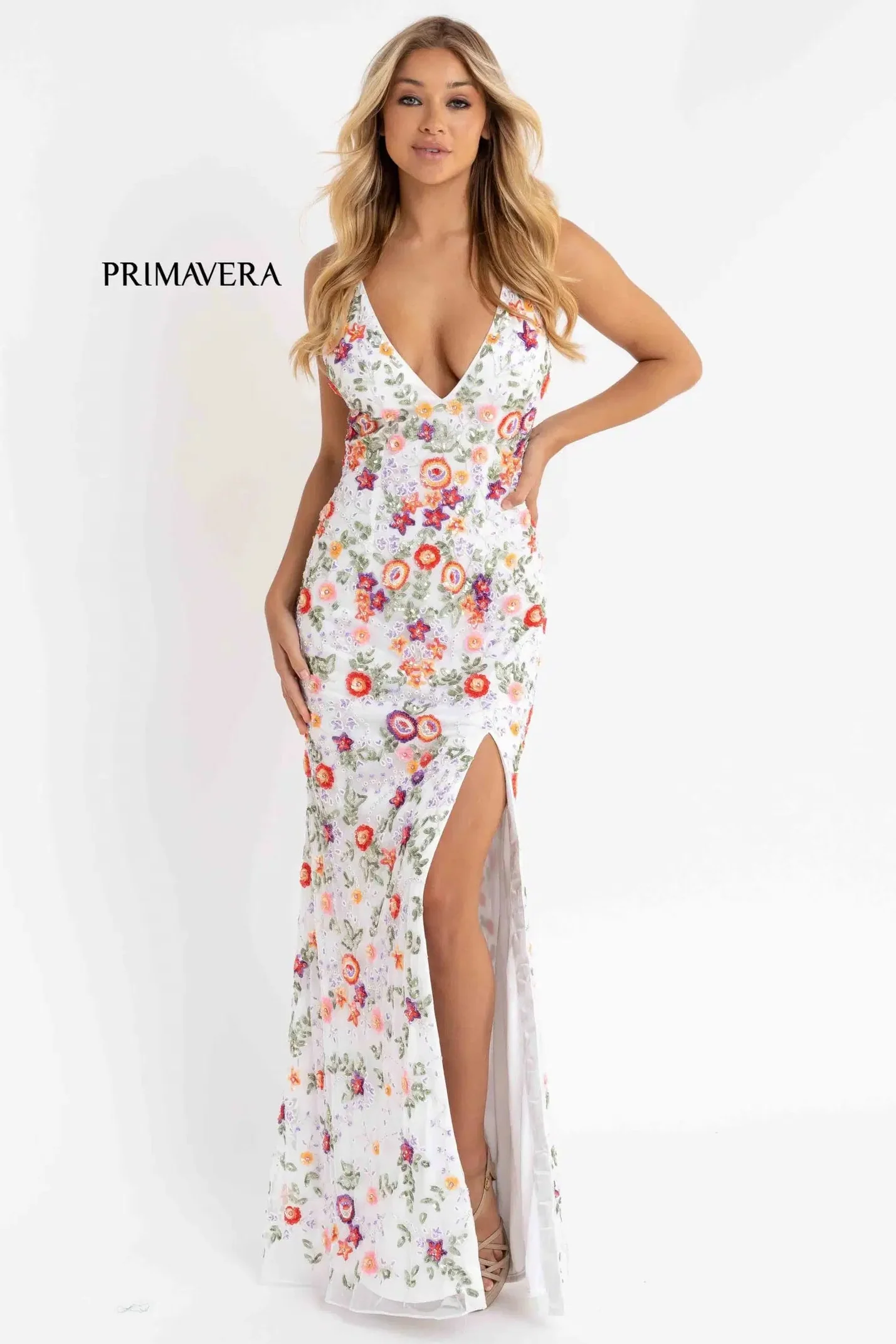 3073 - Primavera - Fitted Gown with Plunging V-Neck - Image 7