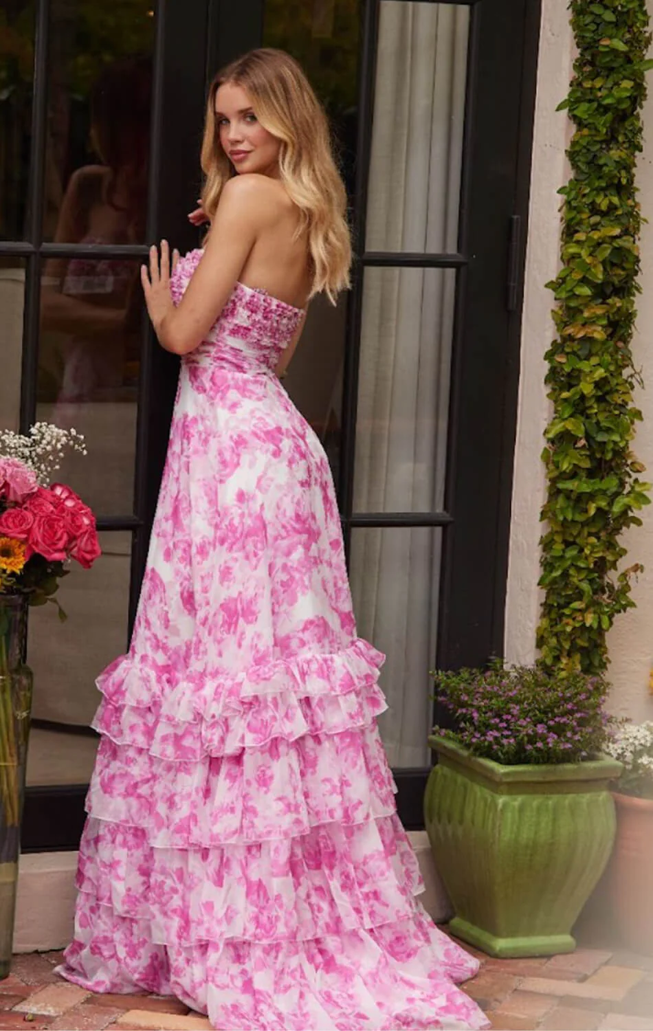 40026 - Ava Presley - Chiffon Floral Print Dress with Cut-out - Image 2