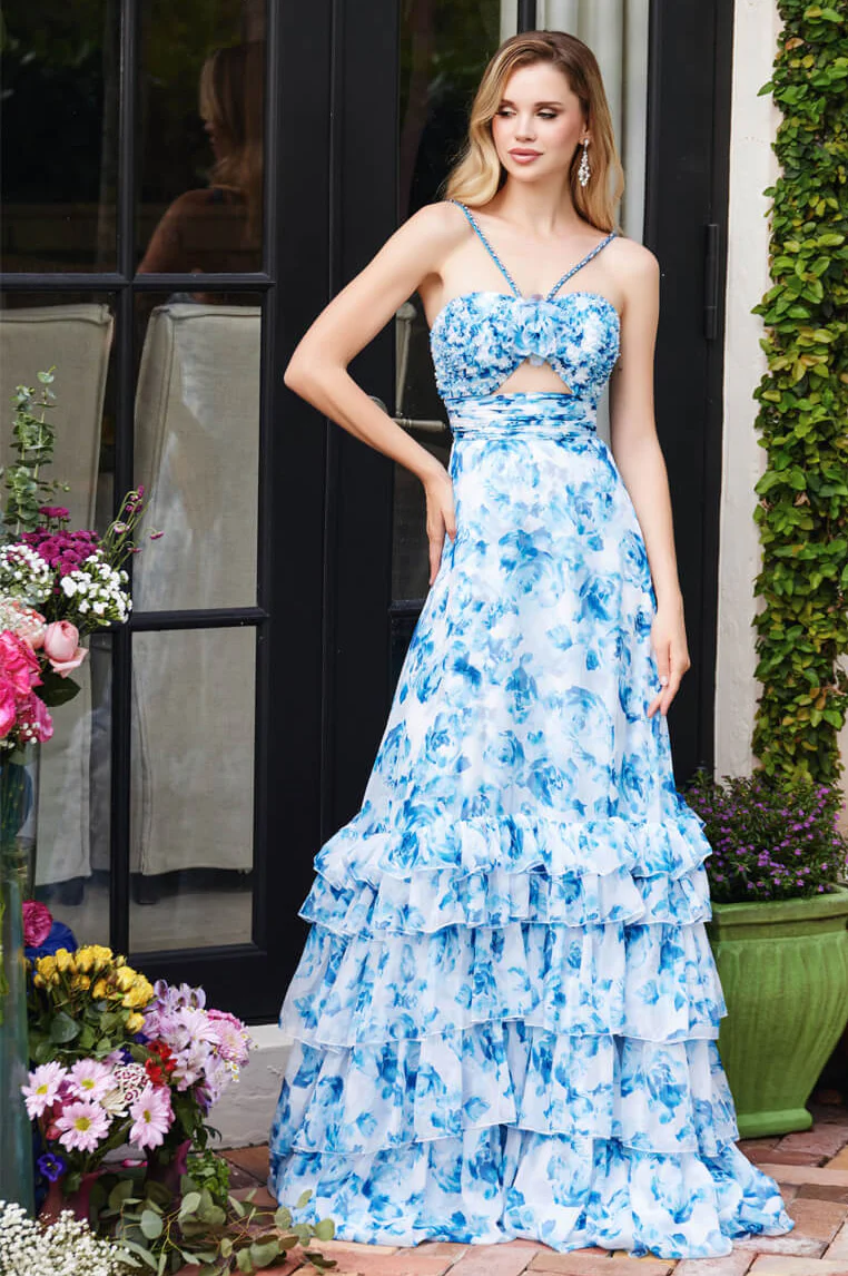 40026 - Ava Presley - Chiffon Floral Print Dress with Cut-out - Image 4