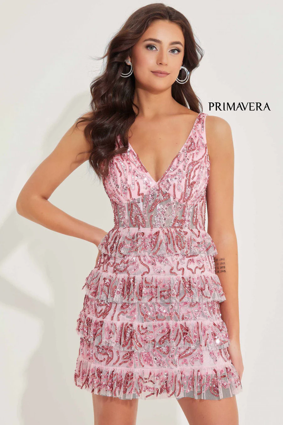 4203 - Primavera - Ruffle Skirt Sequin Short Dress - Image 9
