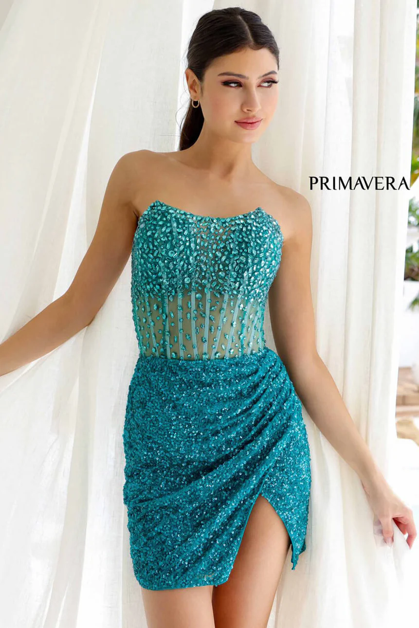 4231 - Primavera - Strapless Crystal Embellished Mini Dress - Image 7