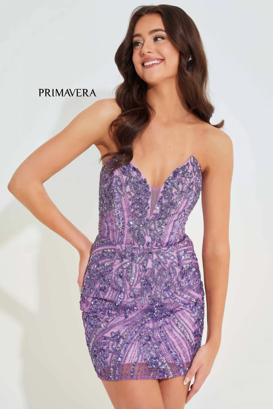 4234 - Primavera - Strapless Sequin Beaded Short Dress - Image 8