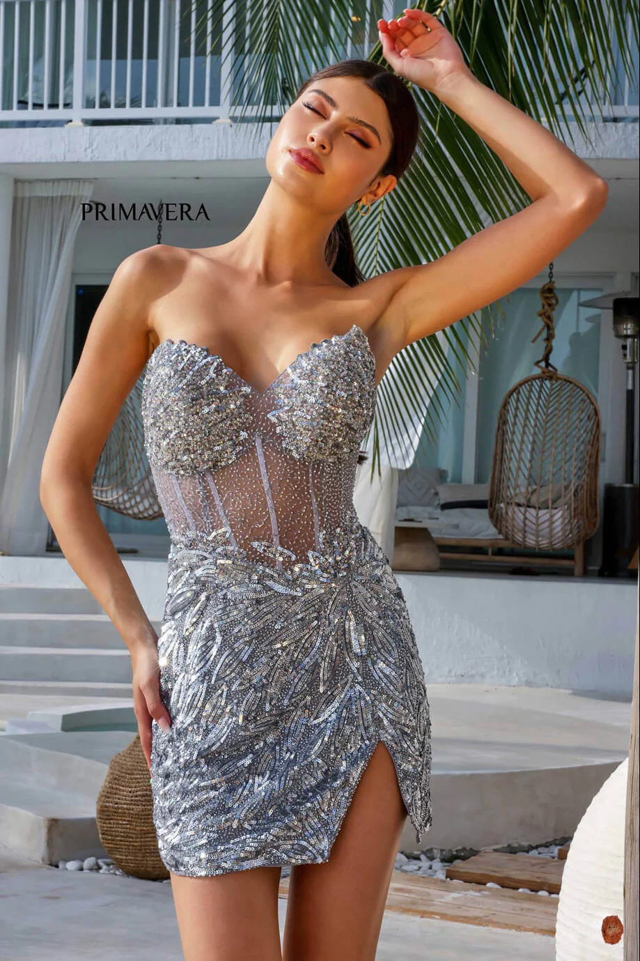 4241 - Primavera - Sparkling Corset Mini with V-Neckline - Image 2