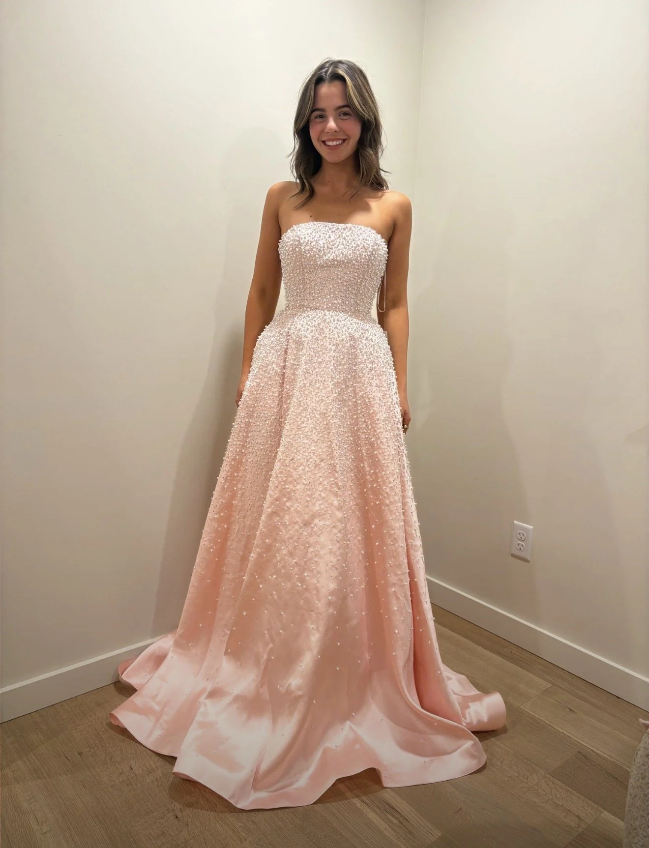 42500 - Ava Presley - Strapless A-line Pearl Embellished Dress - Image 4