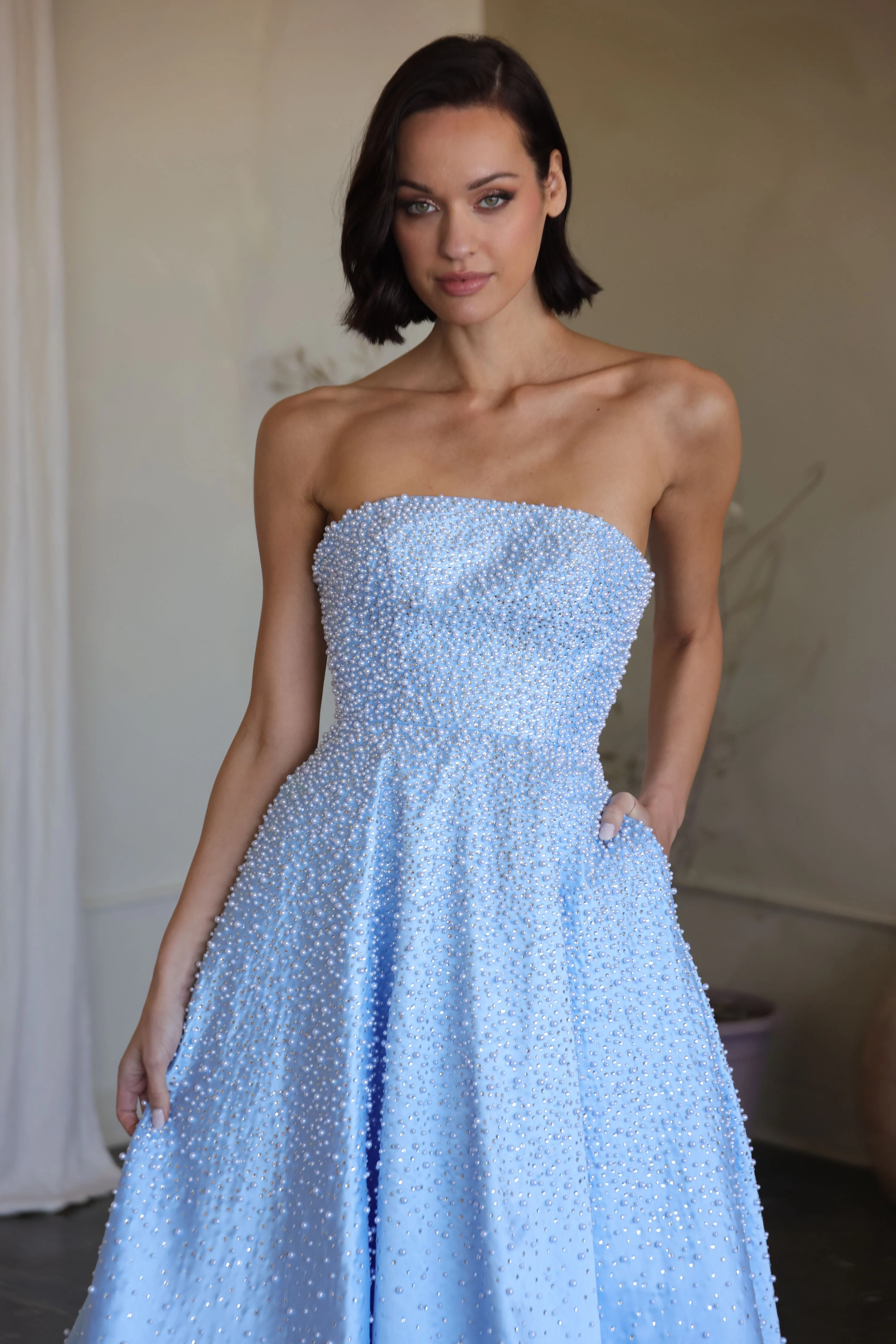 42500 - Ava Presley - Strapless A-line Pearl Embellished Dress - Image 7