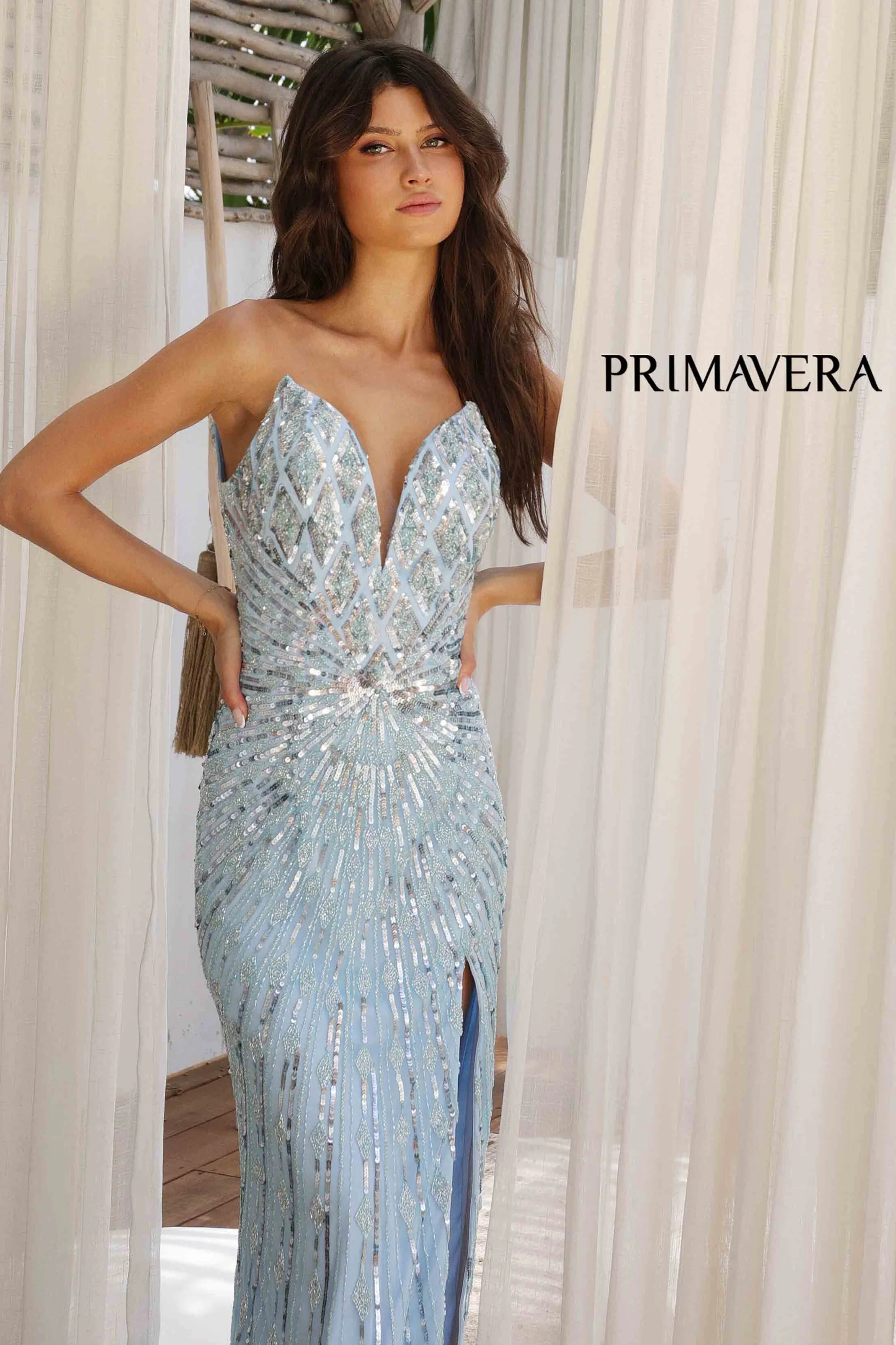 4301 - Primavera - Strapless Beaded Gown With V-Neckline - Image 16