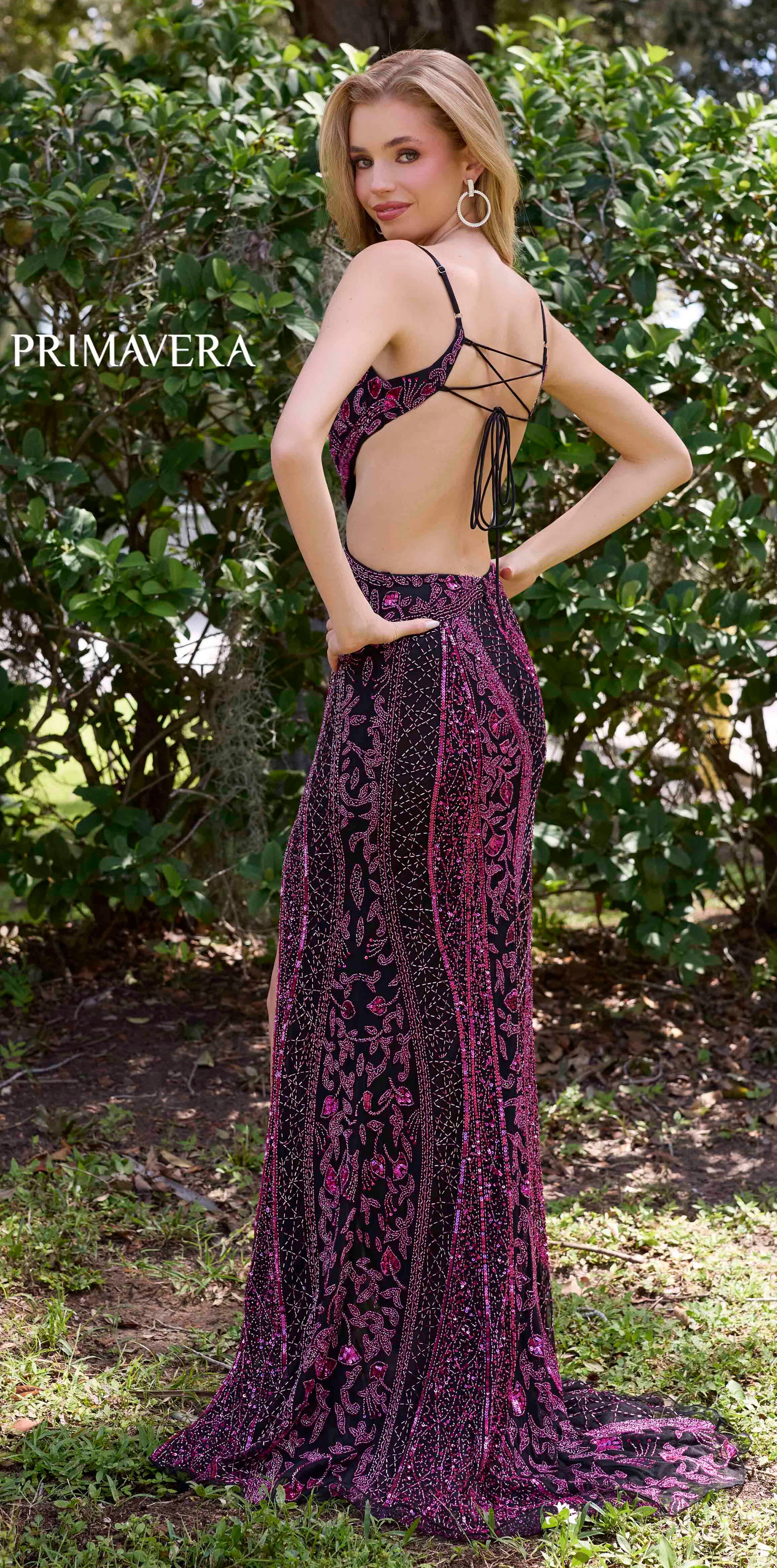 4308 - Primavera - Side Cut Out Beaded Long Dress - Image 4