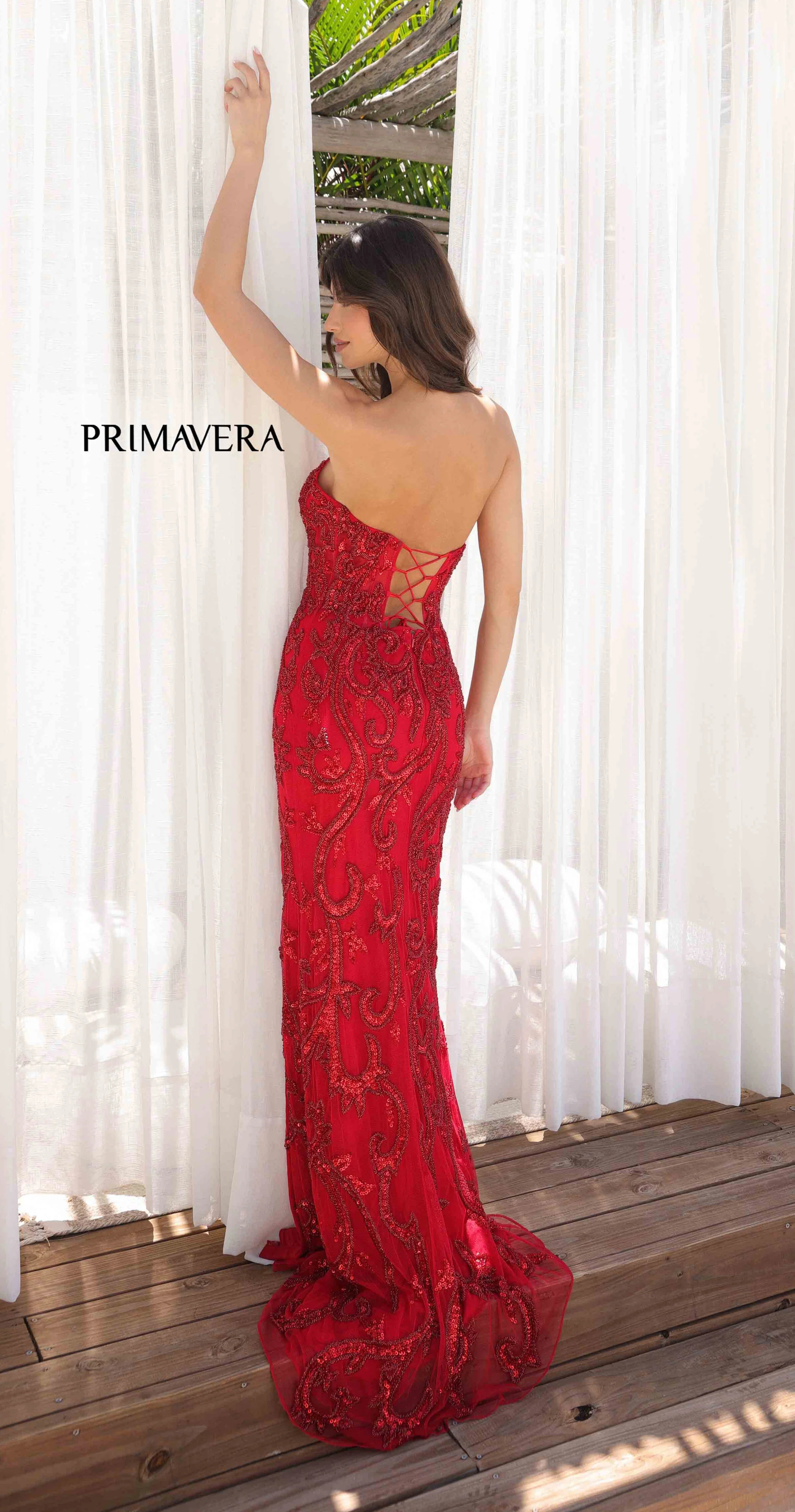 4356 - Primavera - Strapless Beaded Fitted Gown - Image 3