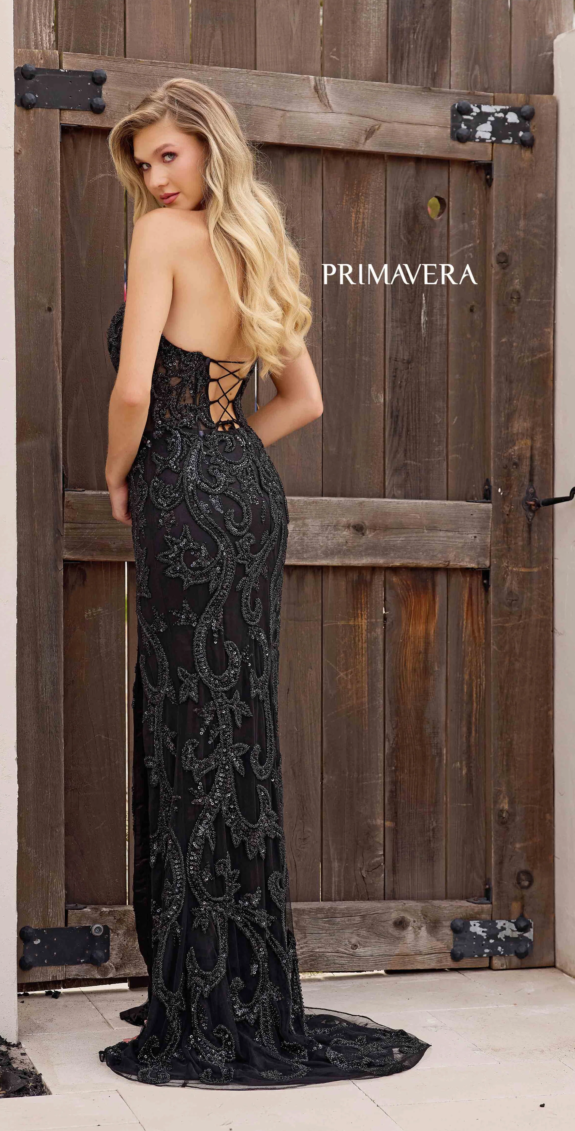 4356 - Primavera - Strapless Beaded Fitted Gown - Image 7