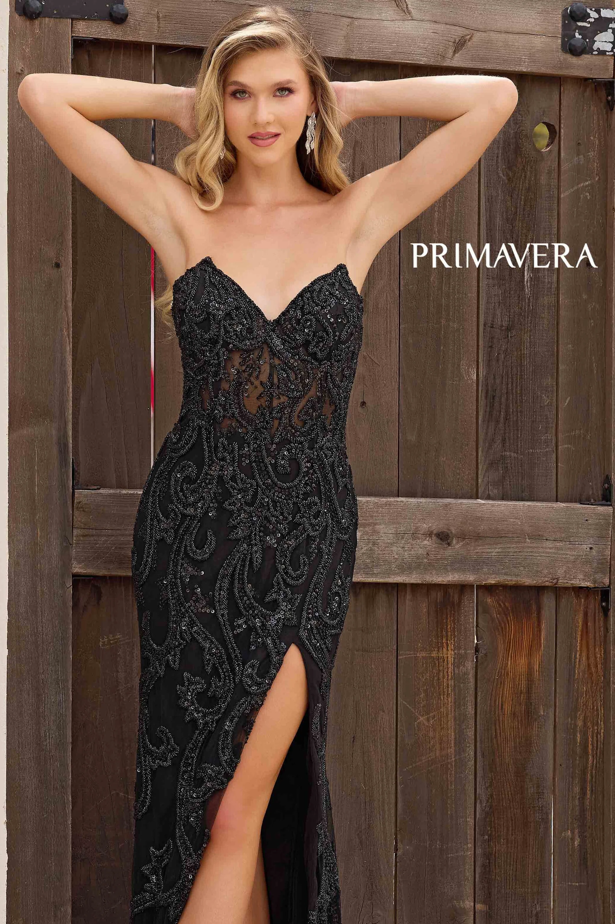 4356 - Primavera - Strapless Beaded Fitted Gown - Image 8