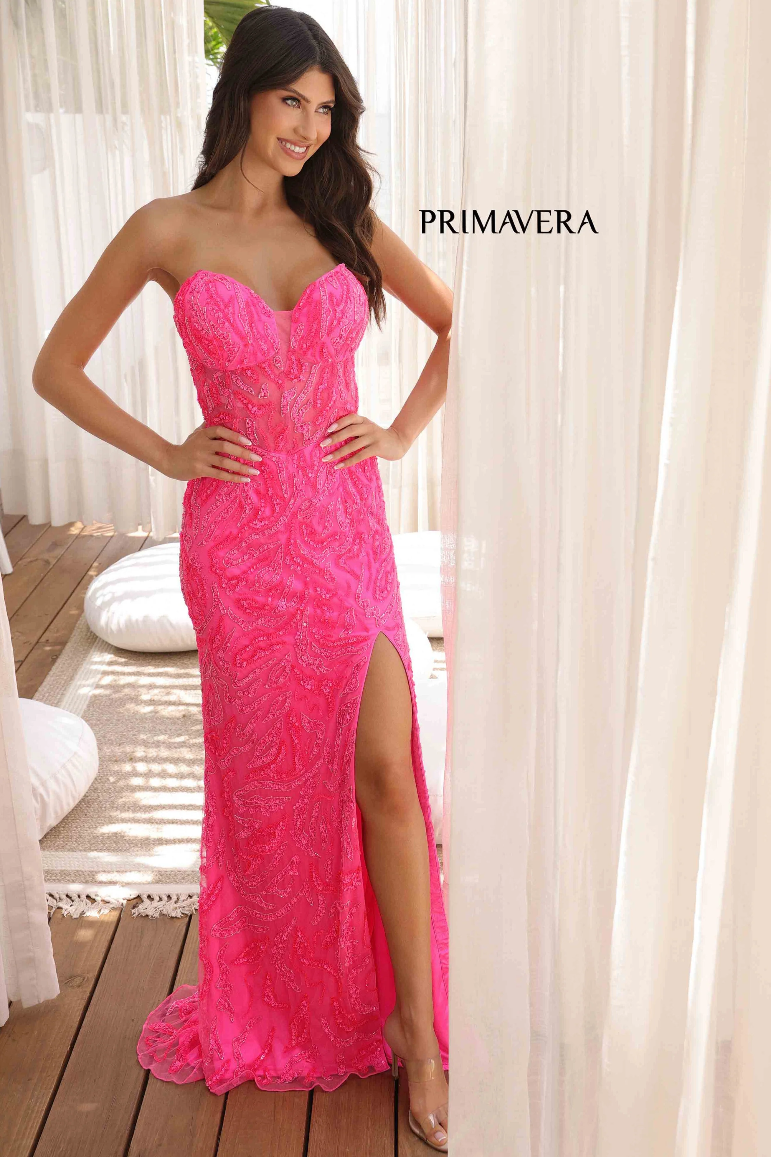 4360 - Primavera - Strapless Sequin & Beaded Long Dress - Image 2