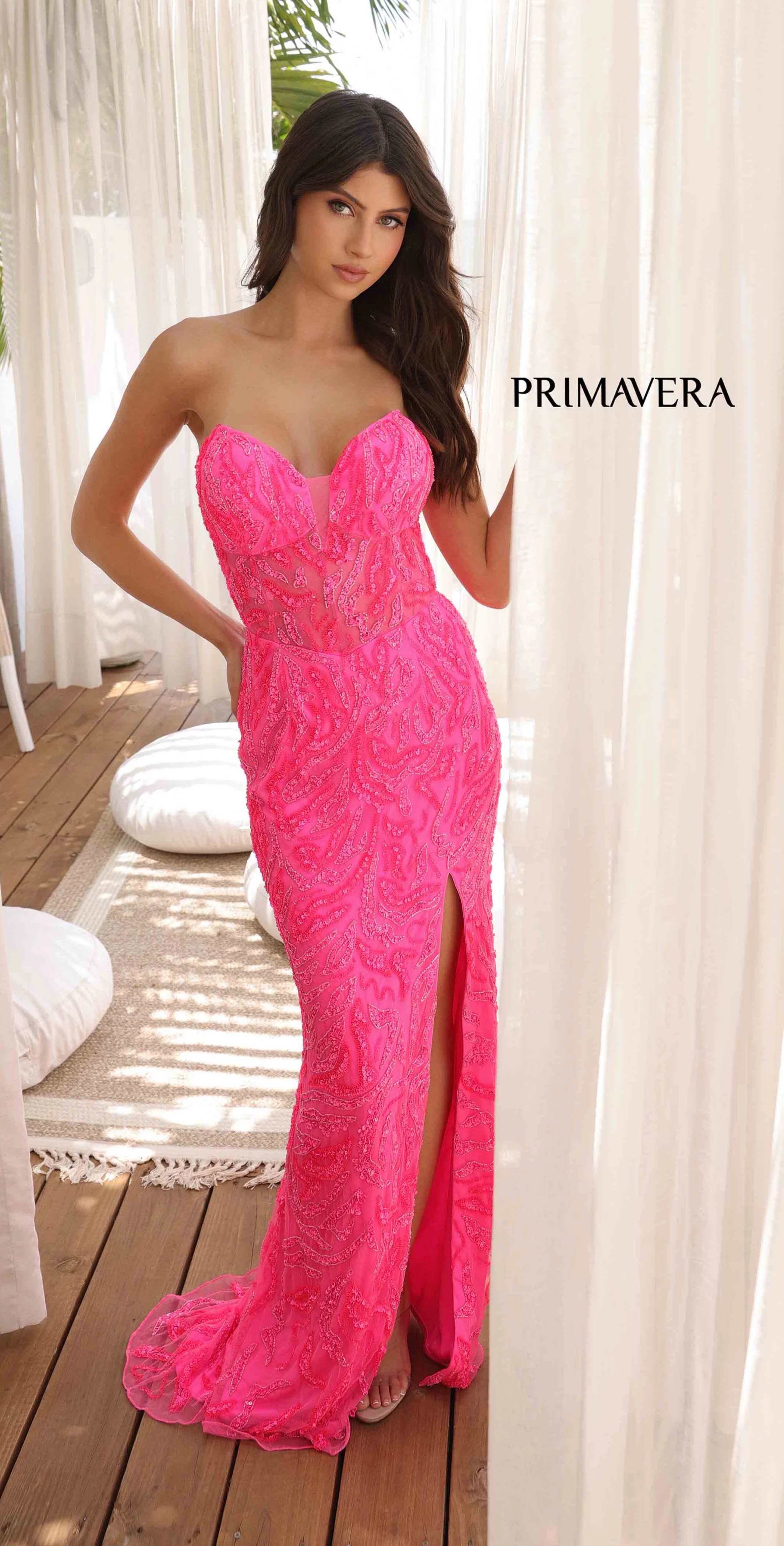4360 - Primavera - Strapless Sequin & Beaded Long Dress - Image 3