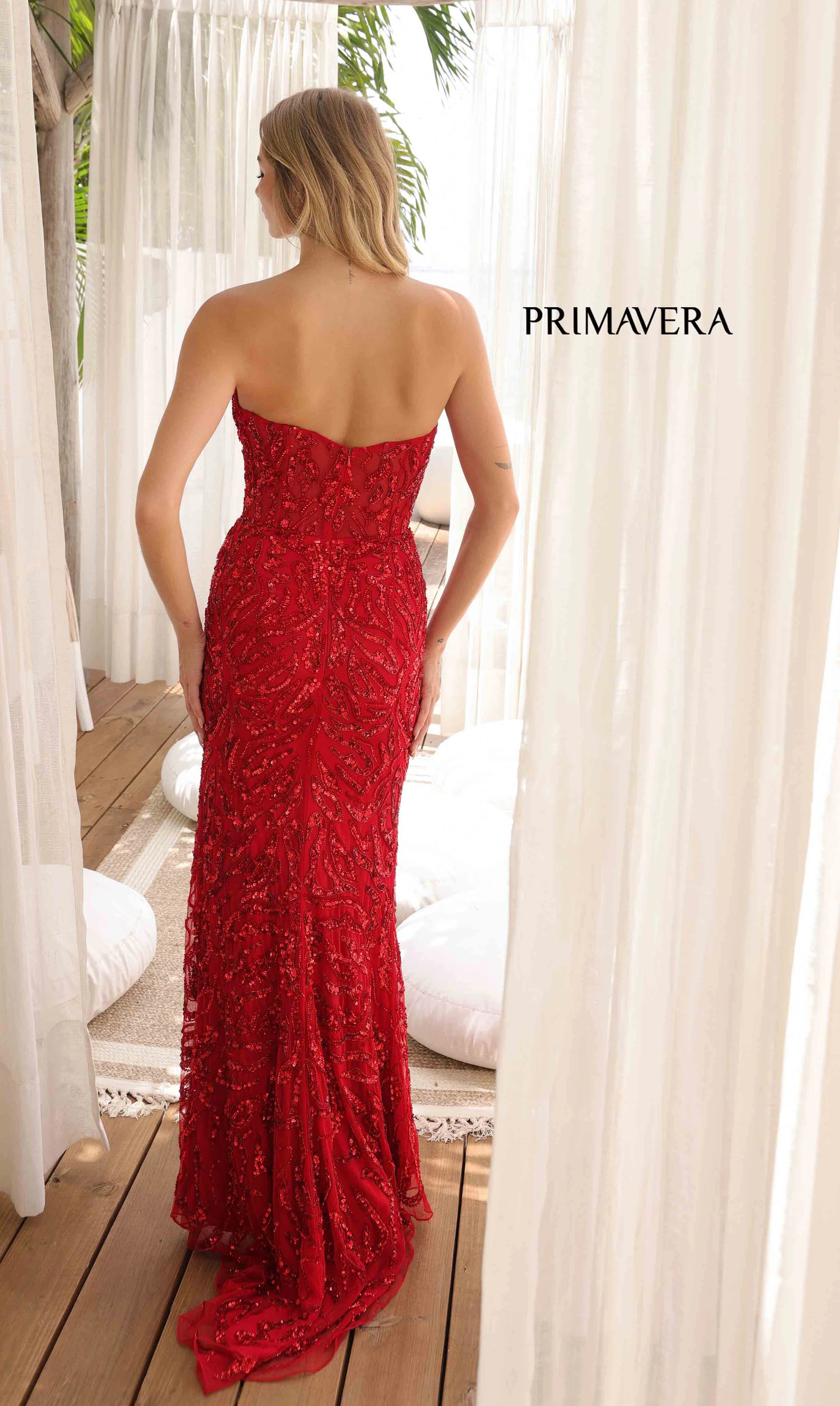 4360 - Primavera - Strapless Sequin & Beaded Long Dress - Image 4