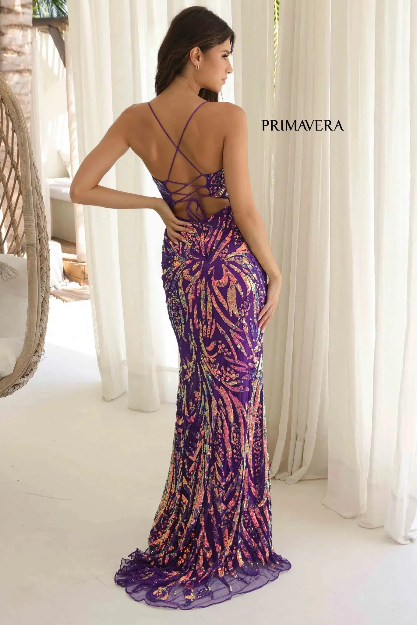 4362 - Primavera - Iridescent Sequin Gown with Scoop Neckline - Image 11