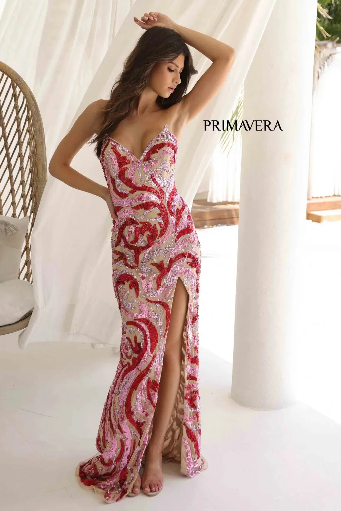 4373 - Primavera - Strapless Fitted Long Beaded Gown - Image 2