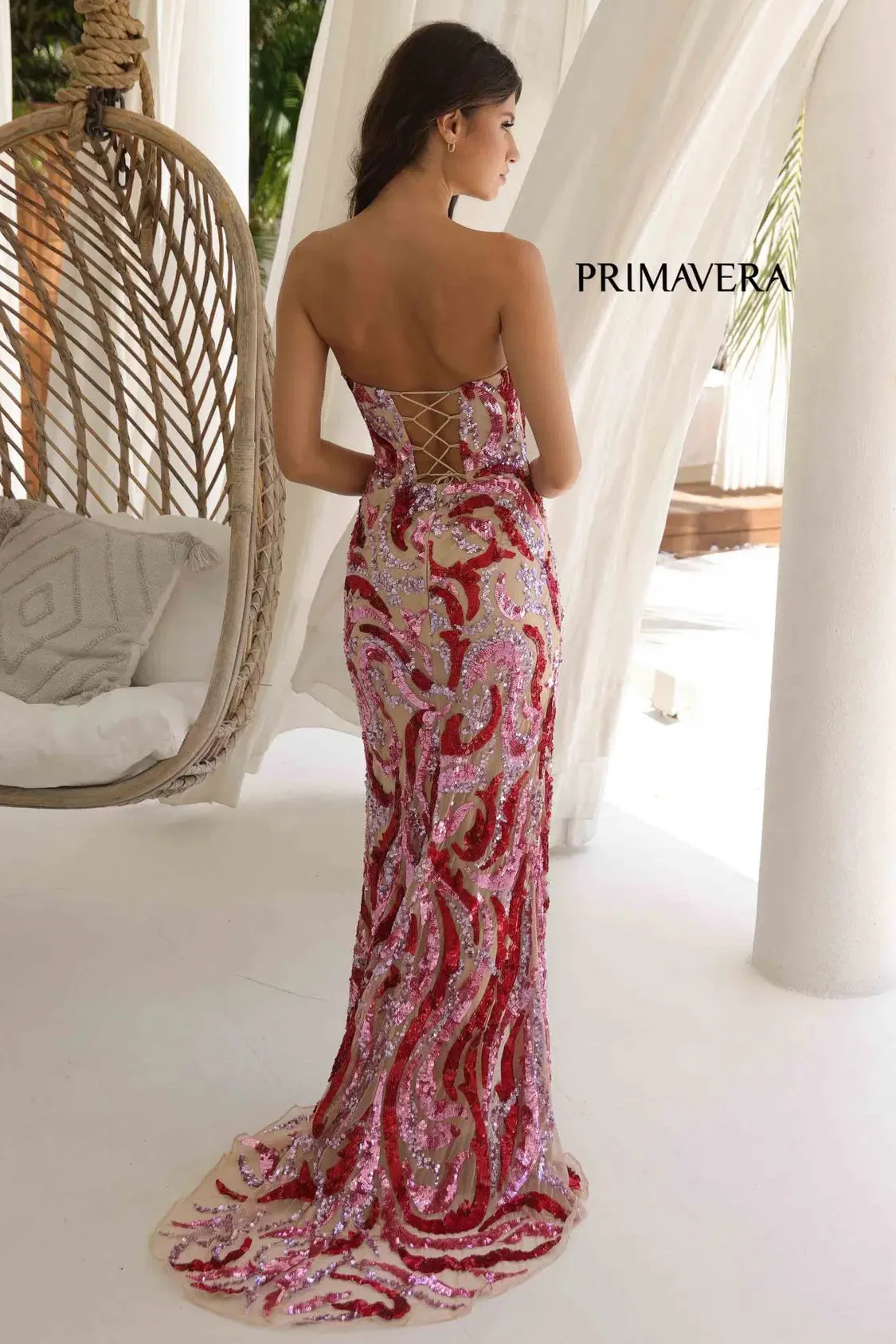 4373 - Primavera - Strapless Fitted Long Beaded Gown - Image 3