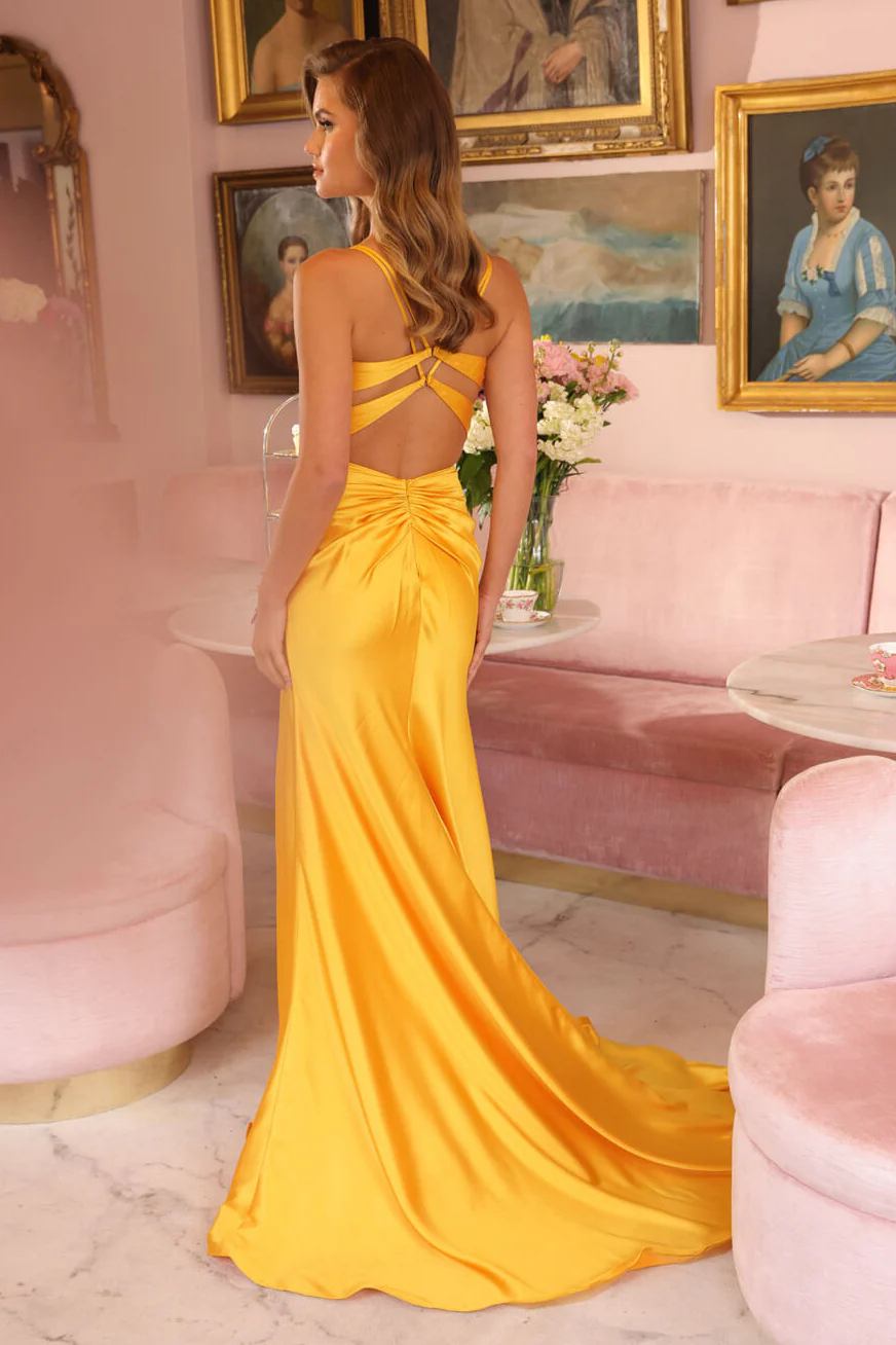 47035 - Ava Presley - Fitted Long Satin Corset Dress - Image 4