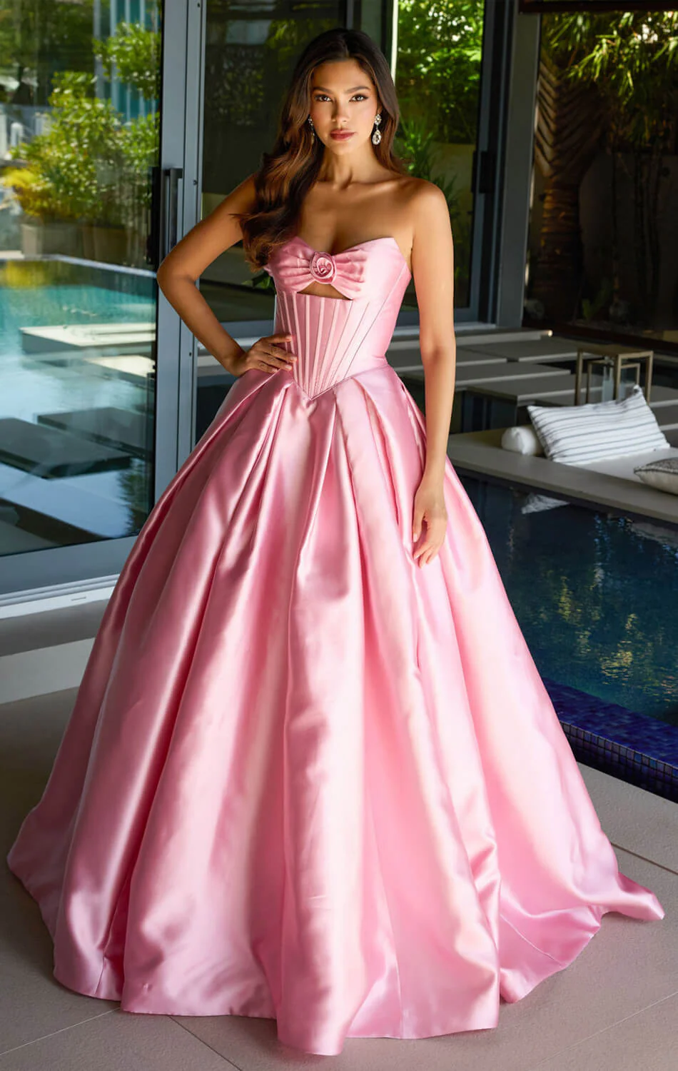 47223 - Ava Presley - Satin Ball Gown With Corset Bodice - Image 3
