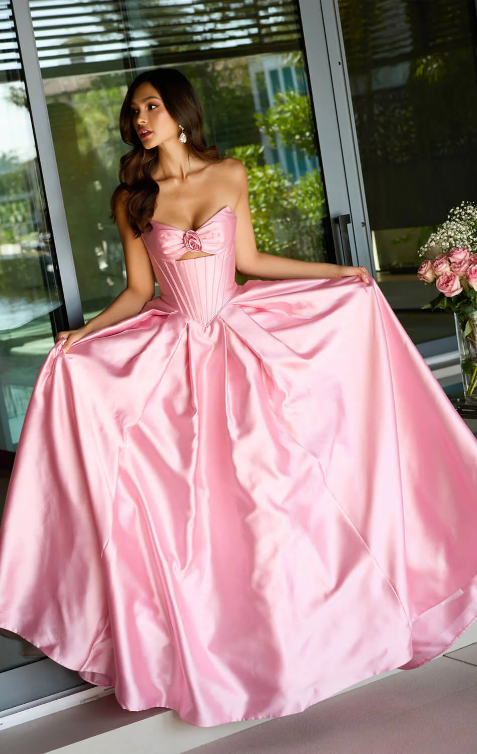 47223 - Ava Presley - Satin Ball Gown With Corset Bodice - Image 5