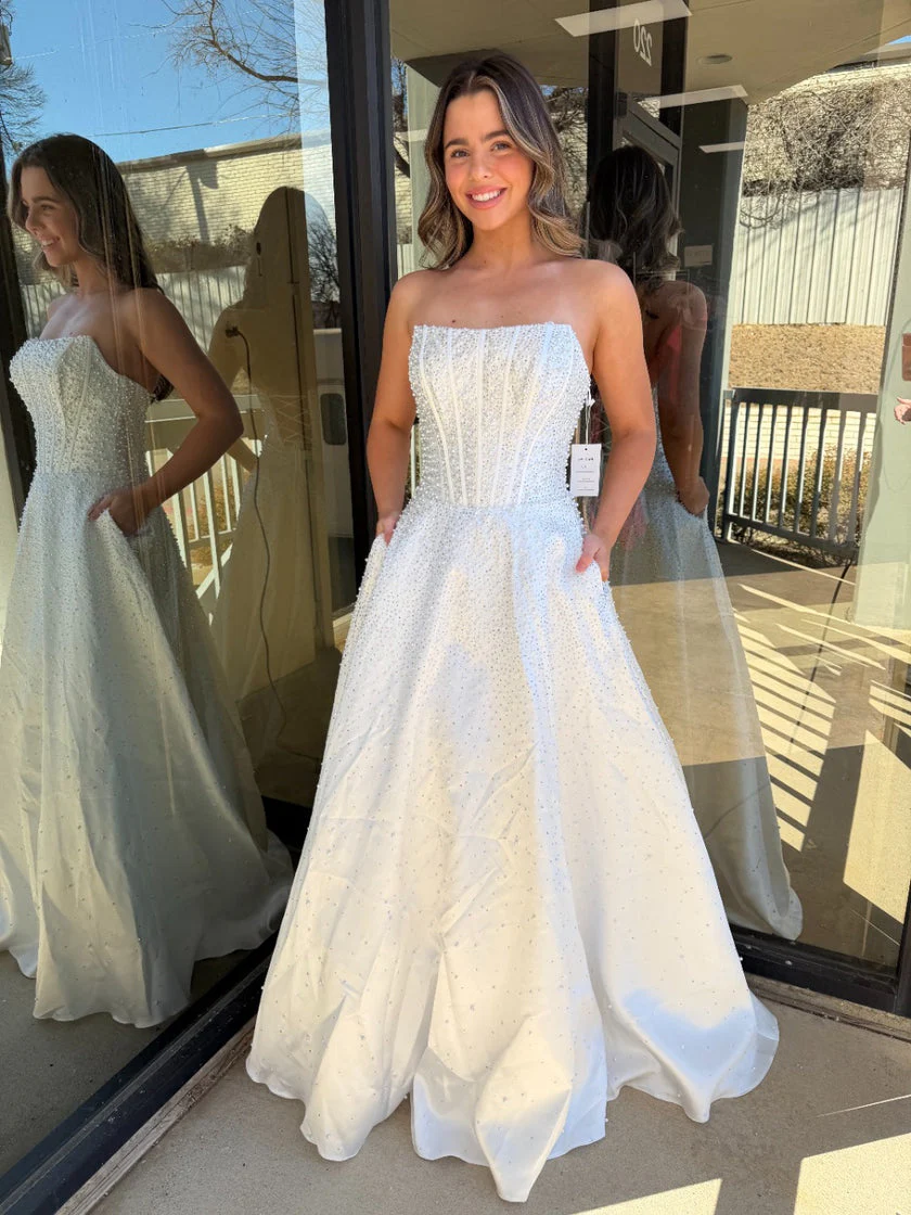 47283 - Ava Presley - Mikado A-line Corset Dress with Pearls - Image 2