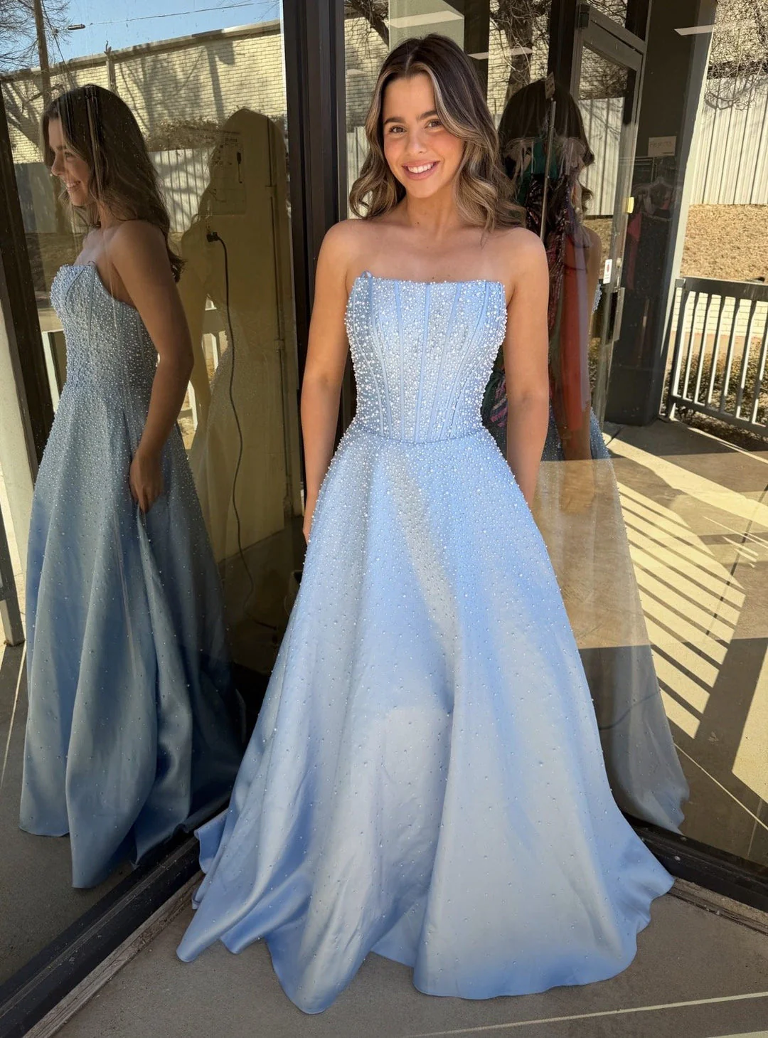 47283 - Ava Presley - Mikado A-line Corset Dress with Pearls - Image 3