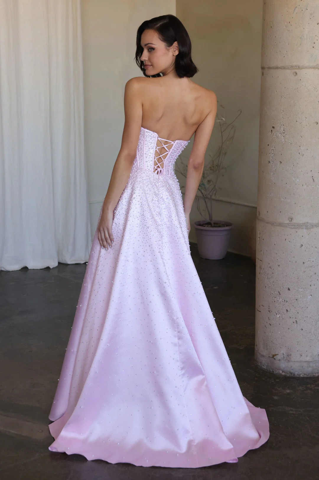 47283 - Ava Presley - Mikado A-line Corset Dress with Pearls - Image 8