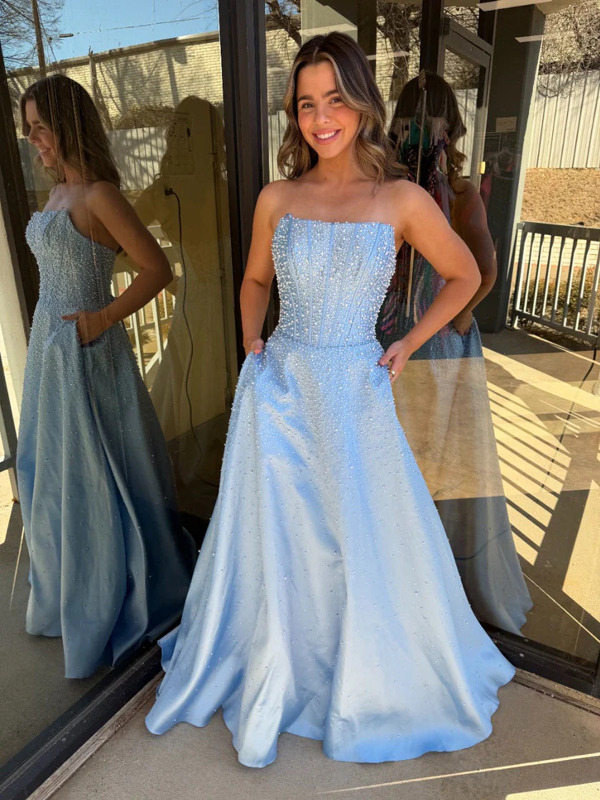 47283 - Ava Presley - Mikado A-line Corset Dress with Pearls - Image 9