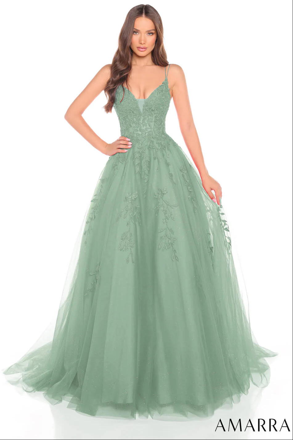 88536 - Amarra - Floral Ball Gown With Plunging V-Neckline - Image 4