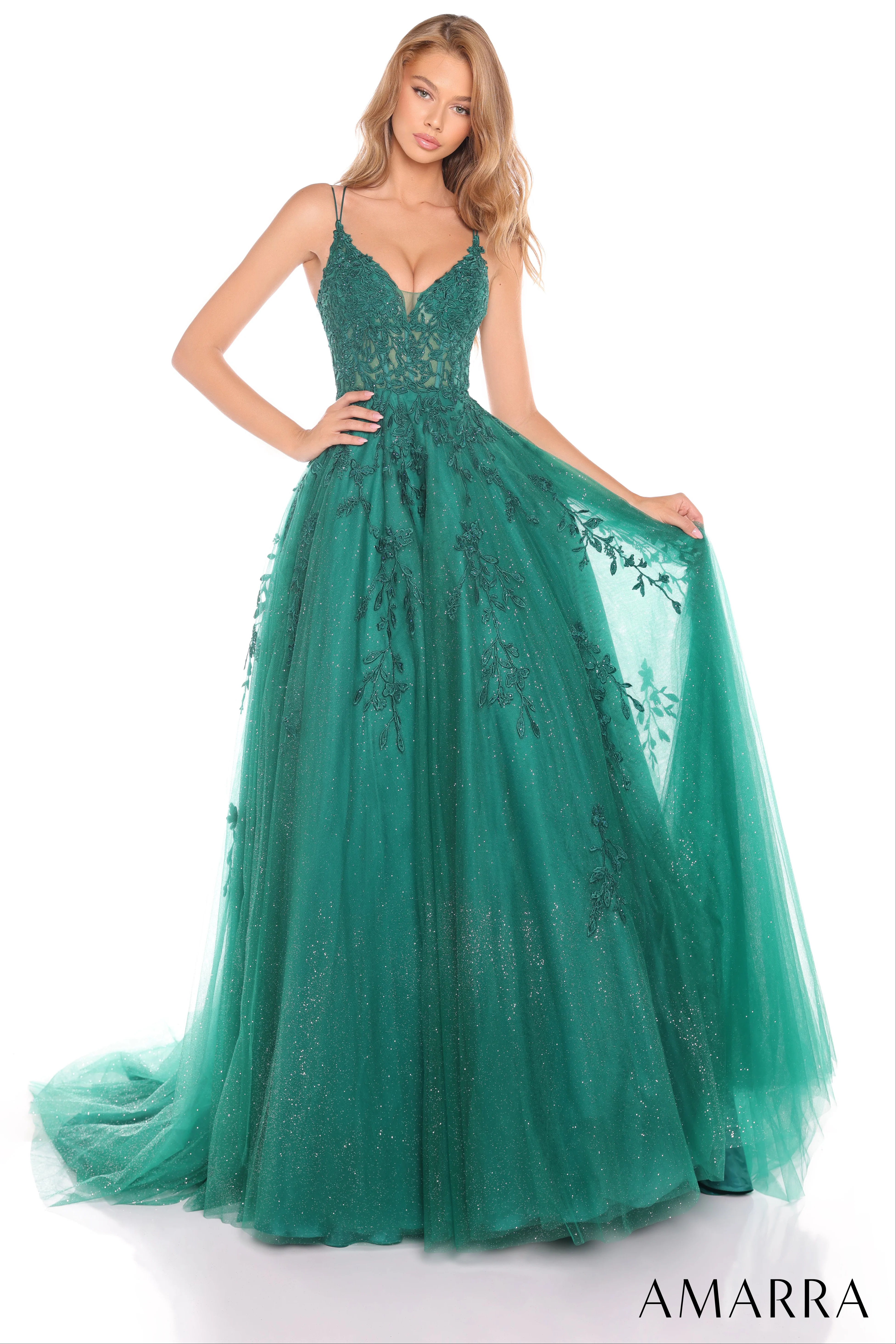 88536 - Amarra - Floral Ball Gown With Plunging V-Neckline - Image 7