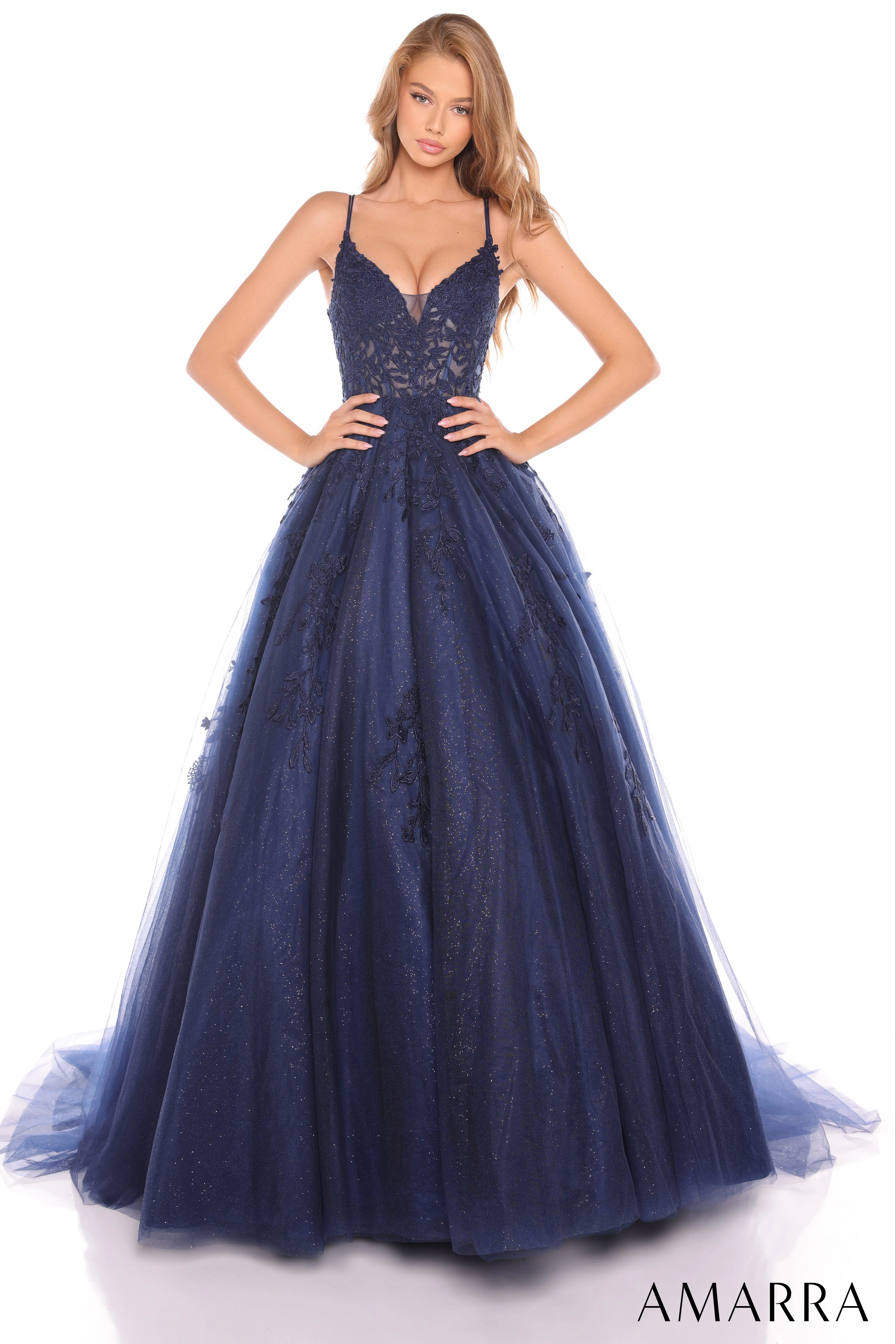 88536 - Amarra - Floral Ball Gown With Plunging V-Neckline - Image 8