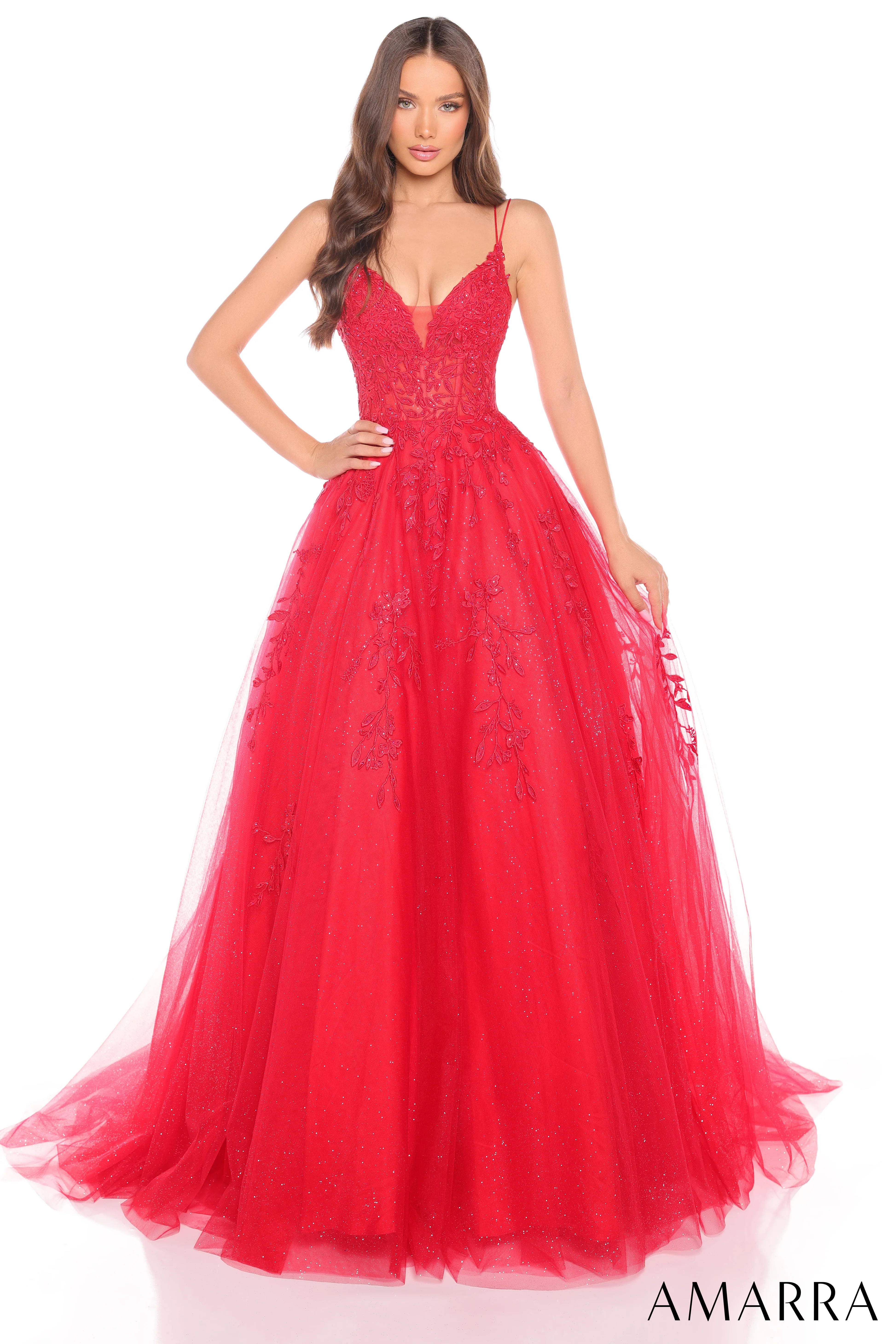 88536 - Amarra - Floral Ball Gown With Plunging V-Neckline - Image 9