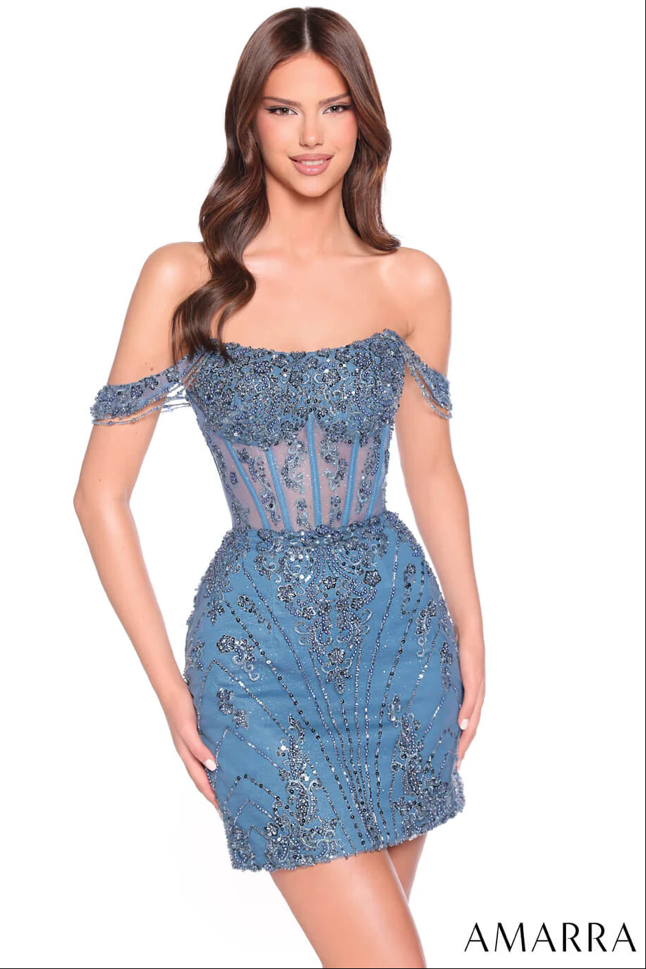 88900 - Amarra - Off-Shoulder Beaded Mini Dress - Image 4