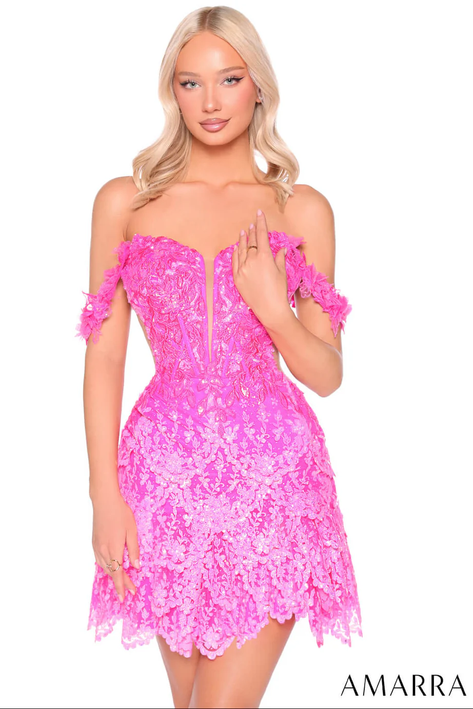 88926 - Amarra - Off-Shoulder Floral Appliqué Sequin Mini Dress - Image 4