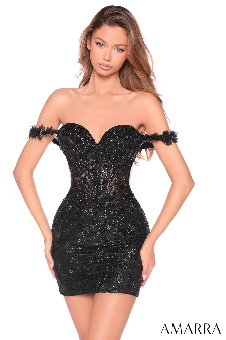 88958 - Amarra - Off-Shoulder Floral Sequin Mini Dress - Image 4