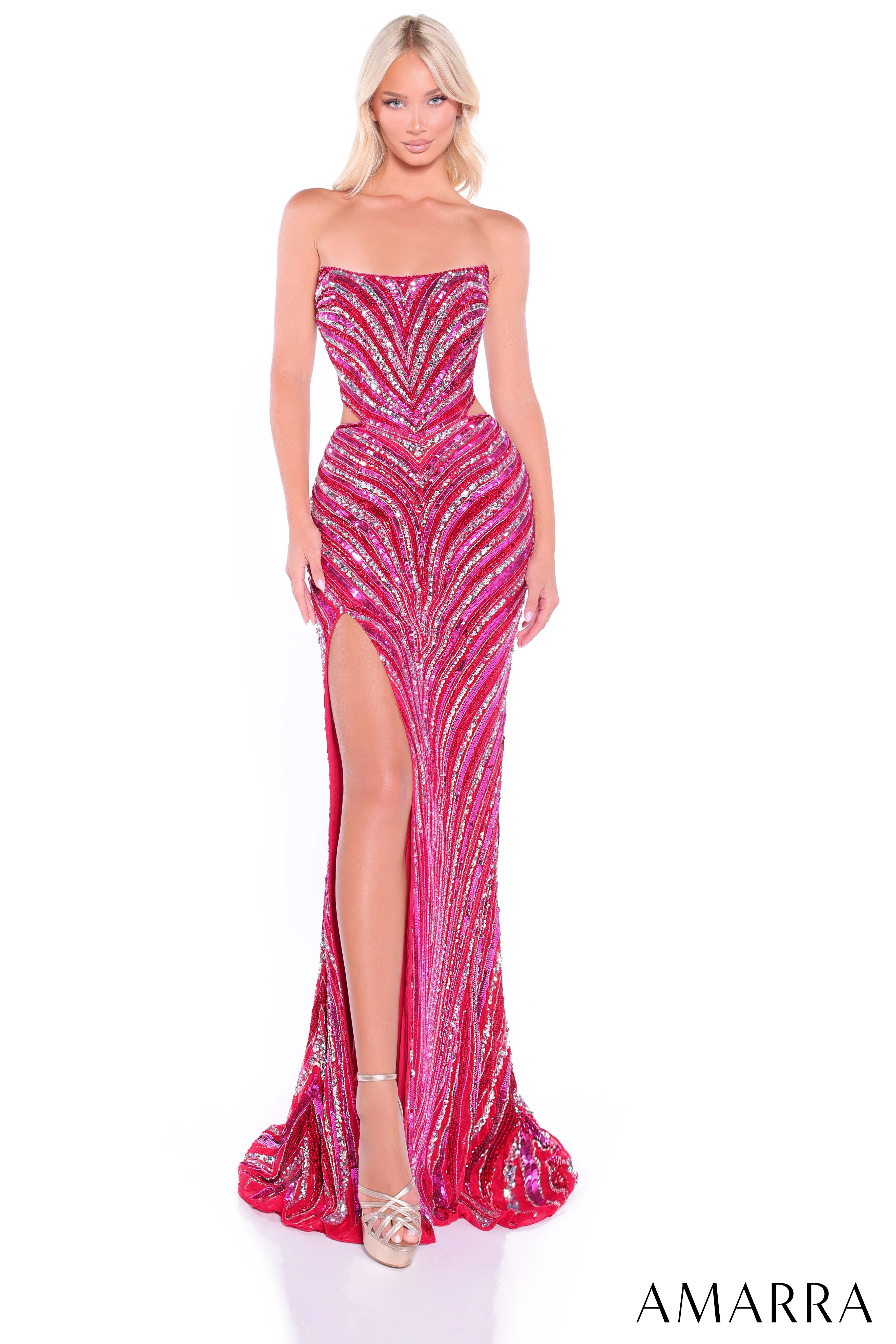 89109 - Amarra - Strapless Geometric Sequin Prom Dress - Image 5