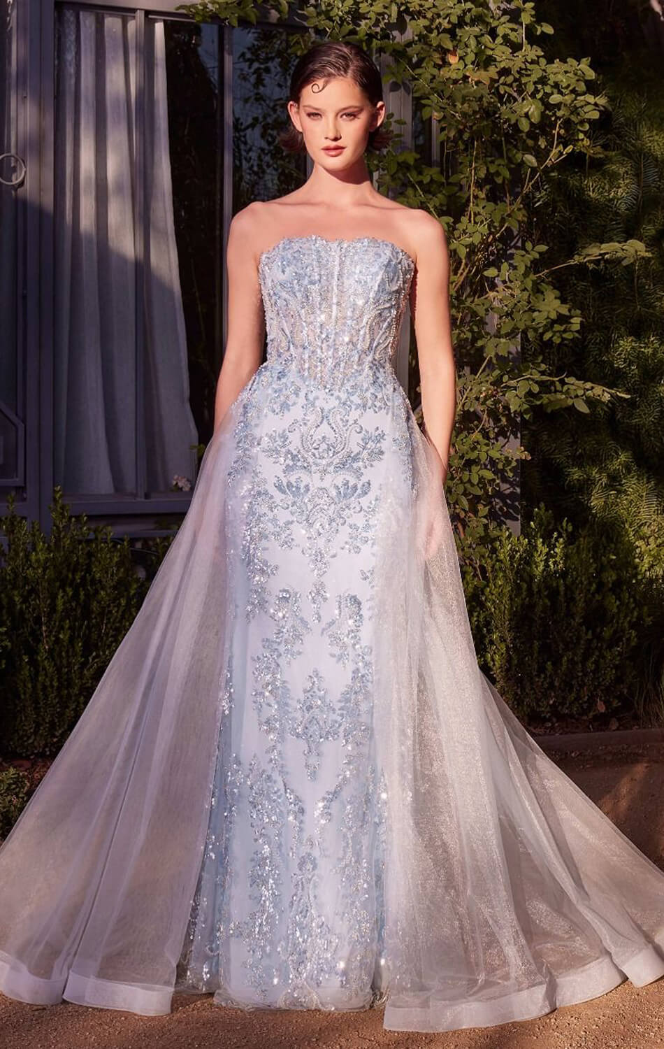 A1365 - Strapless Glitter Gown with Overskirt - Andrea & Leo - Image 5