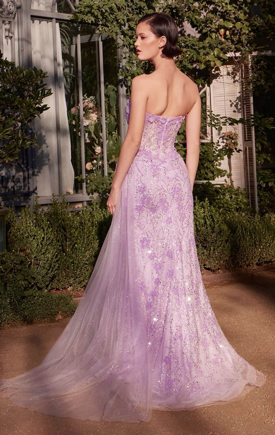 A1379 - FLORAL MOTIF STRAPLESS FITTED GOWN - Andrea & Leo - Image 3