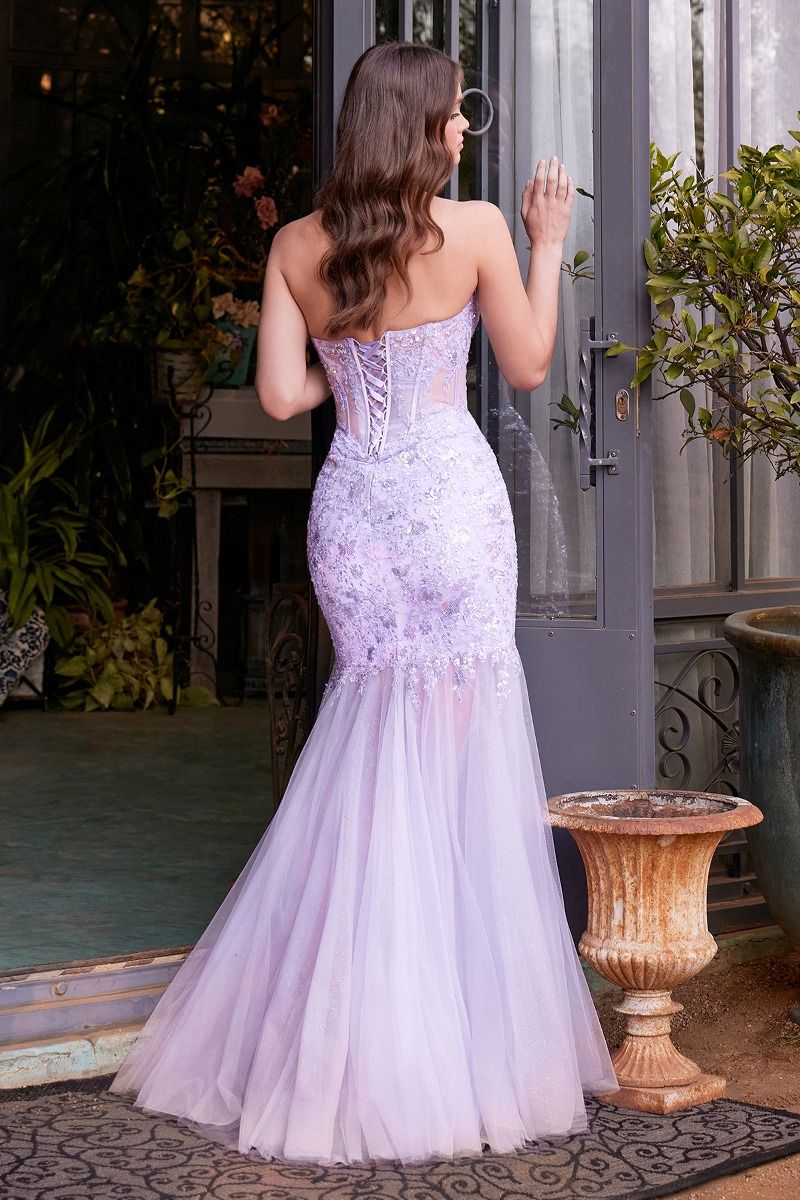 A1388 - SEQUIN FLORAL MERMAID GOWN - LAVENDER - Andrea & Leo - FINAL SALE - Image 2
