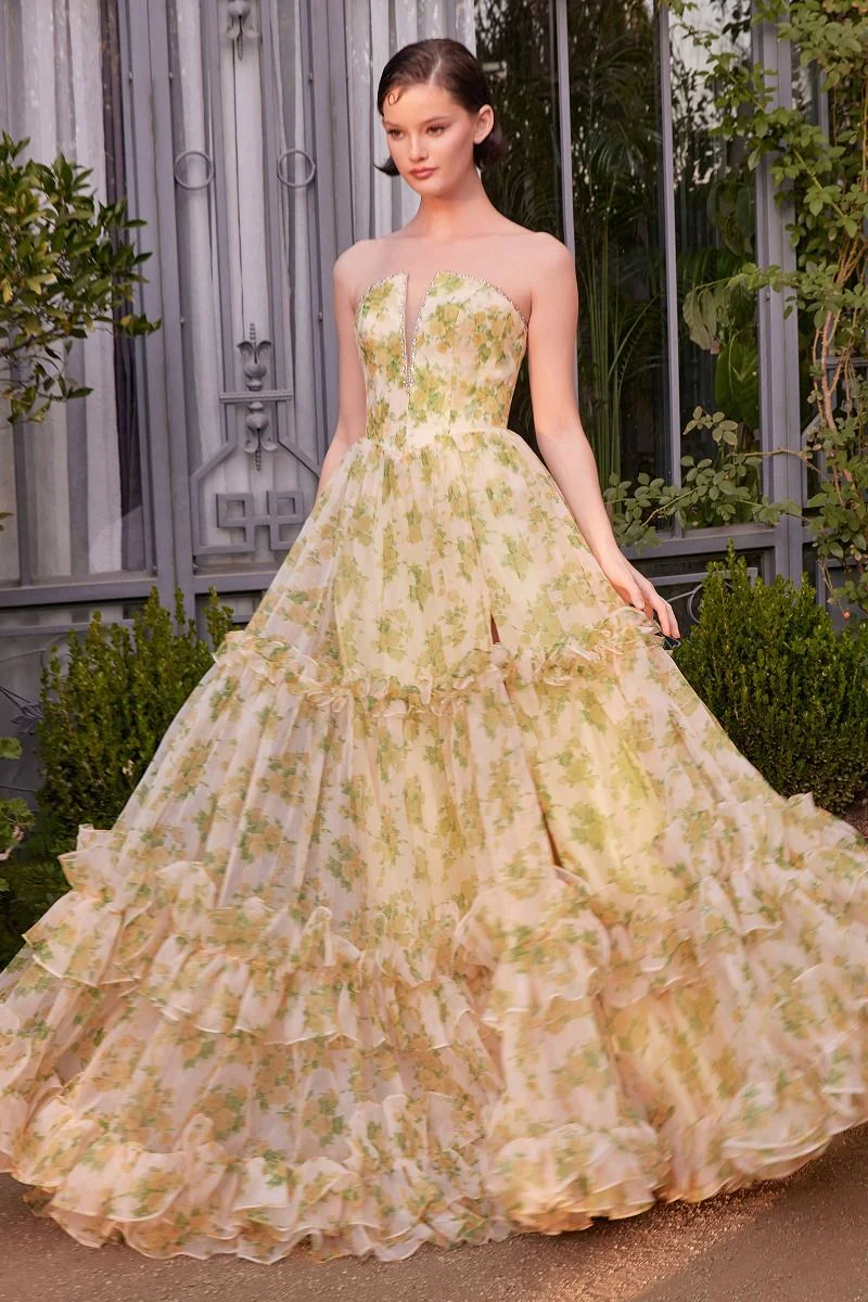 A1430 - STRAPLESS FLORAL PRINTED BALL GOWN - Andrea & Leo - Image 5