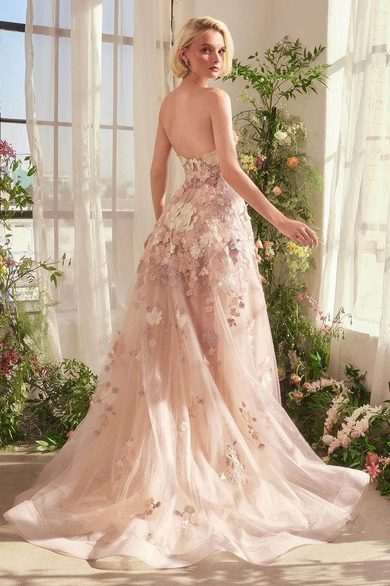 A1453 - SPRING FLORAL APPLIQUÉ A-LINE GOWN - Andrea & Leo - Image 2