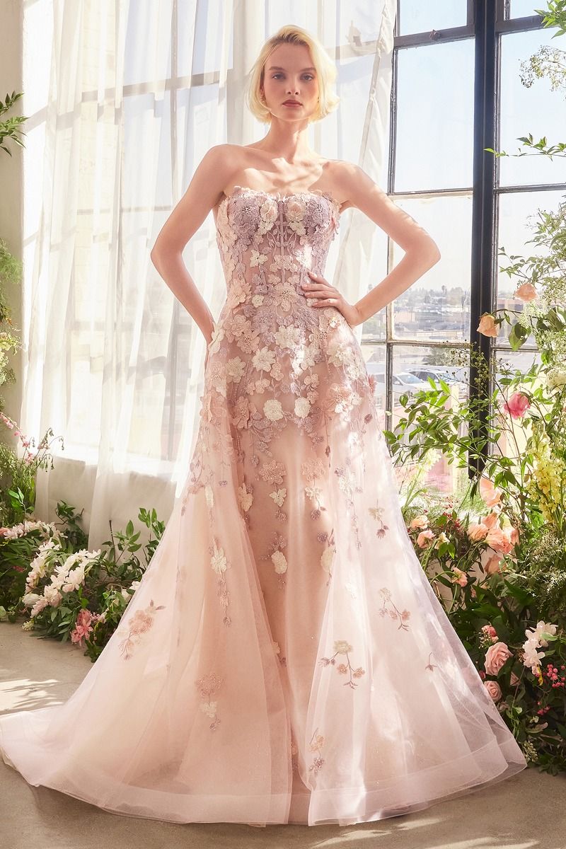 A1453 - SPRING FLORAL APPLIQUÉ A-LINE GOWN - Andrea & Leo - Image 5