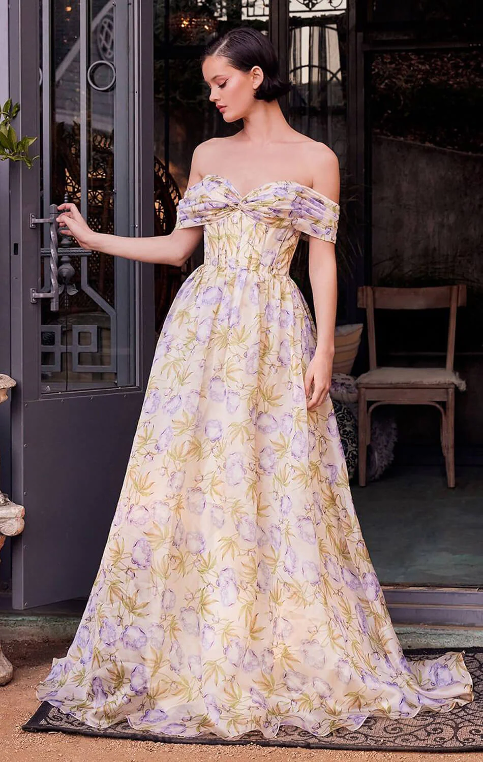 A1466 - FLORAL PRINTED OFF THE SHOULDER A-LINE DRESS - Andrea & Leo - Image 3
