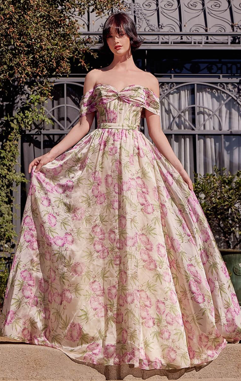 A1466 - FLORAL PRINTED OFF THE SHOULDER A-LINE DRESS - Andrea & Leo - Image 5