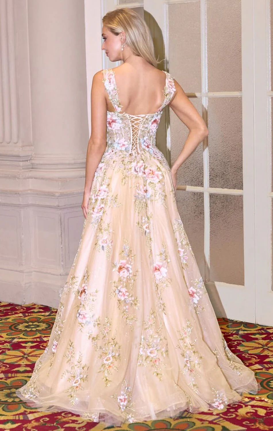 A1480 - FLORAL GOWN WITH SQUARE NECKLINE - Andrea & Leo - Image 2