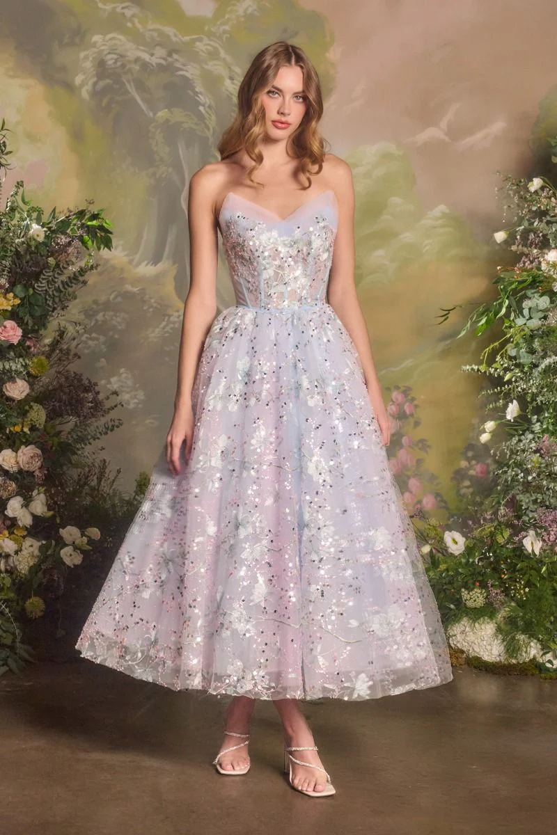 A1485 - A-line Cocktail Midi Dress - Andrea & Leo