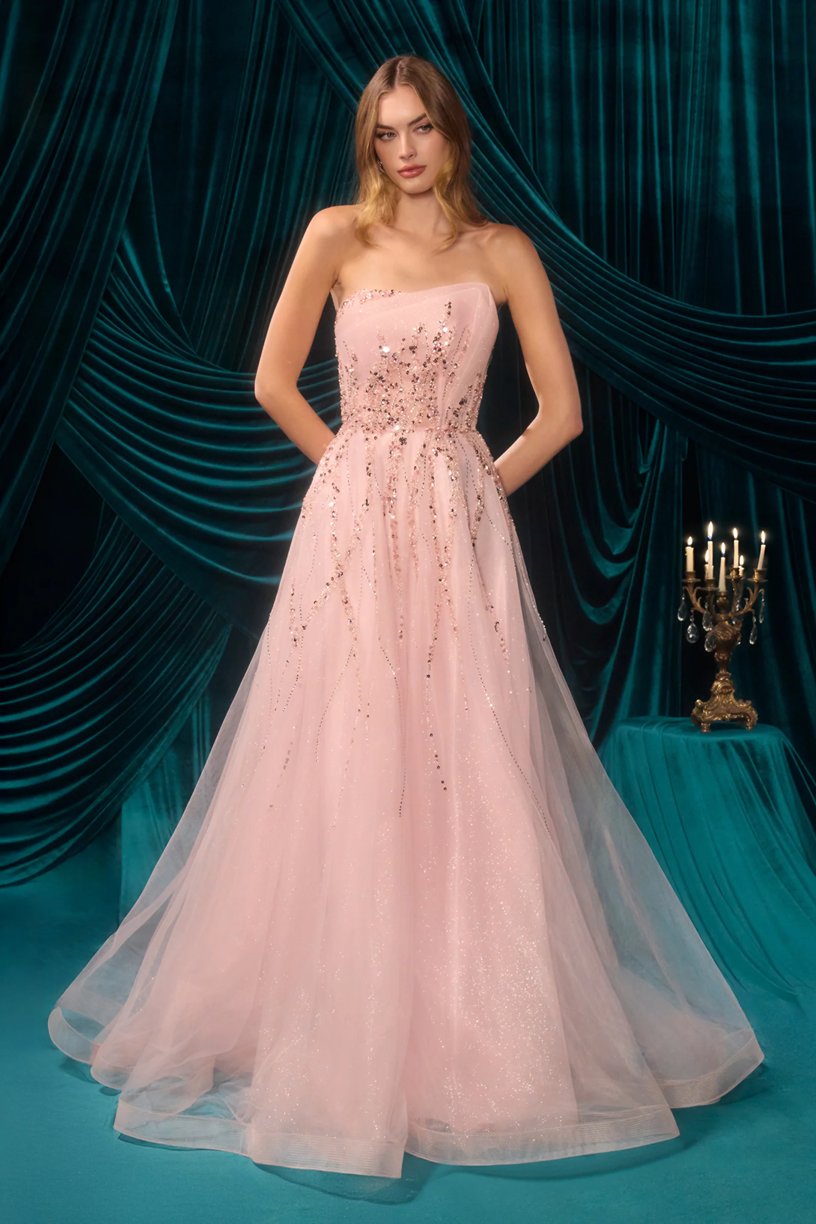 A1491 - Strapless A-Line Tulle Gown - Andrea & Leo - Image 10