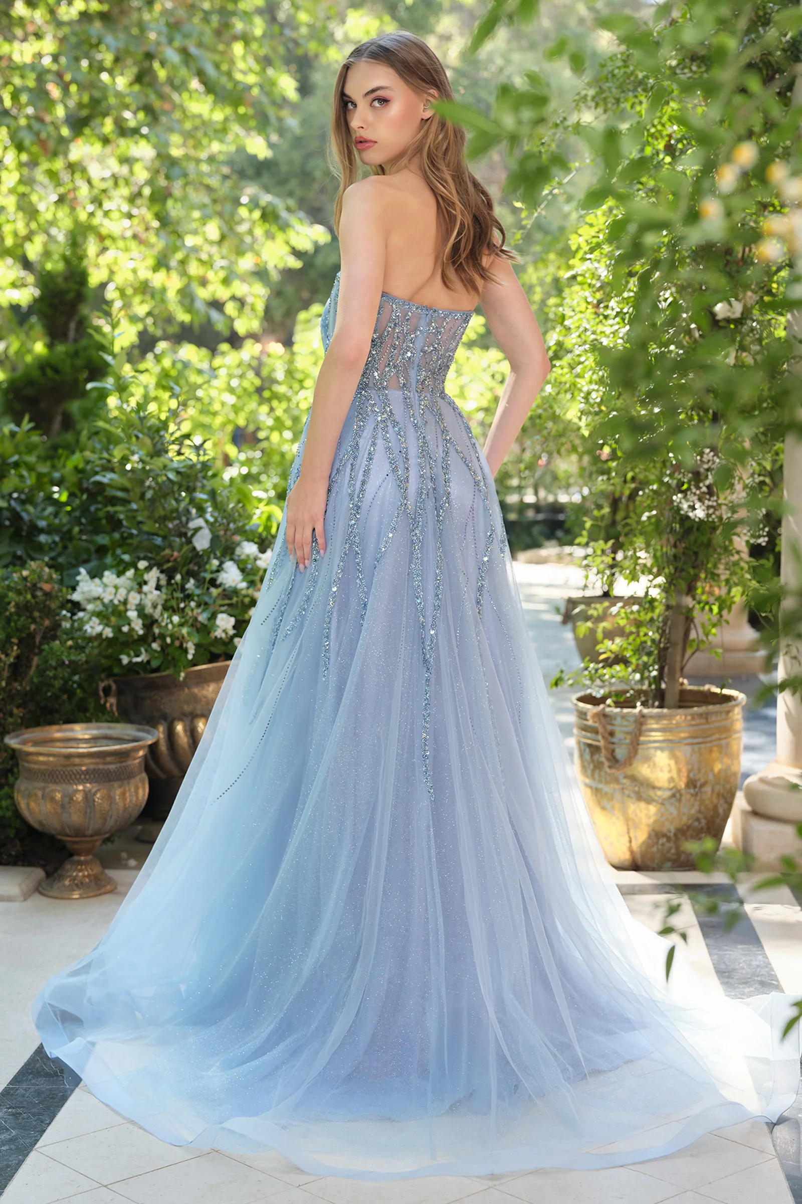A1491 - Strapless A-Line Tulle Gown - Andrea & Leo - Image 2