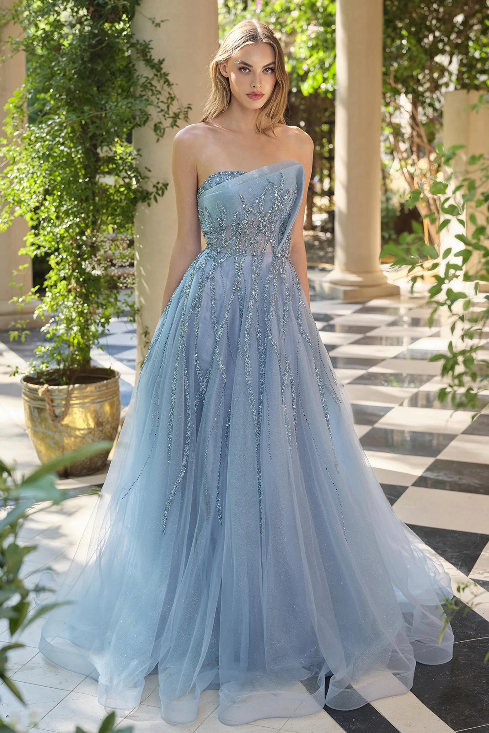 A1491 - Strapless A-Line Tulle Gown - Andrea & Leo - Image 3